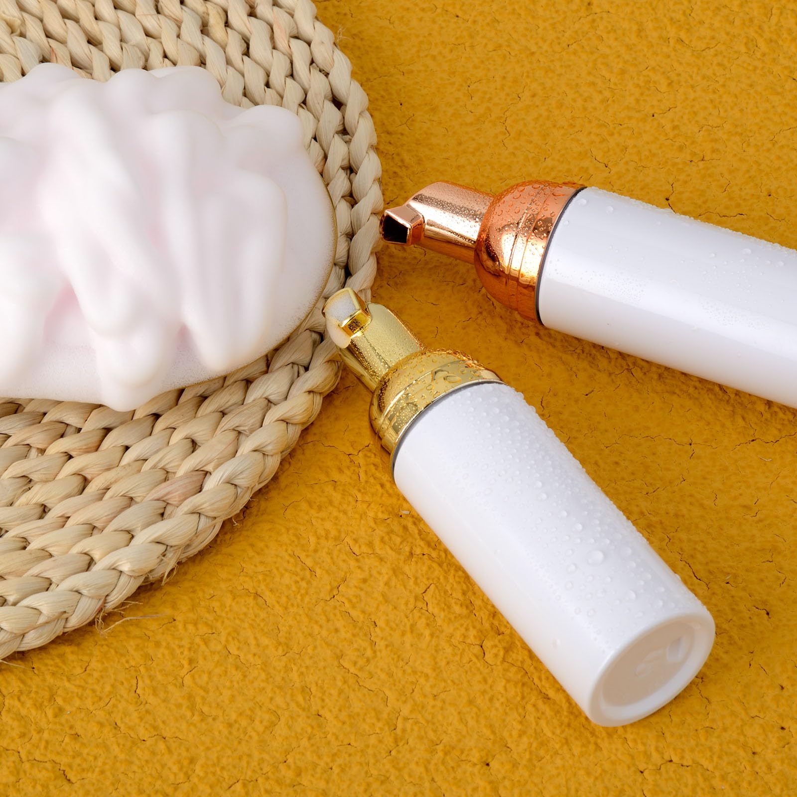 Lil Ray 100Pcs White Foam Bottle With Gold Pump, Empty Travel Foaming Dispensers For Hand Soap,Lash Shampoo(2 Oz)