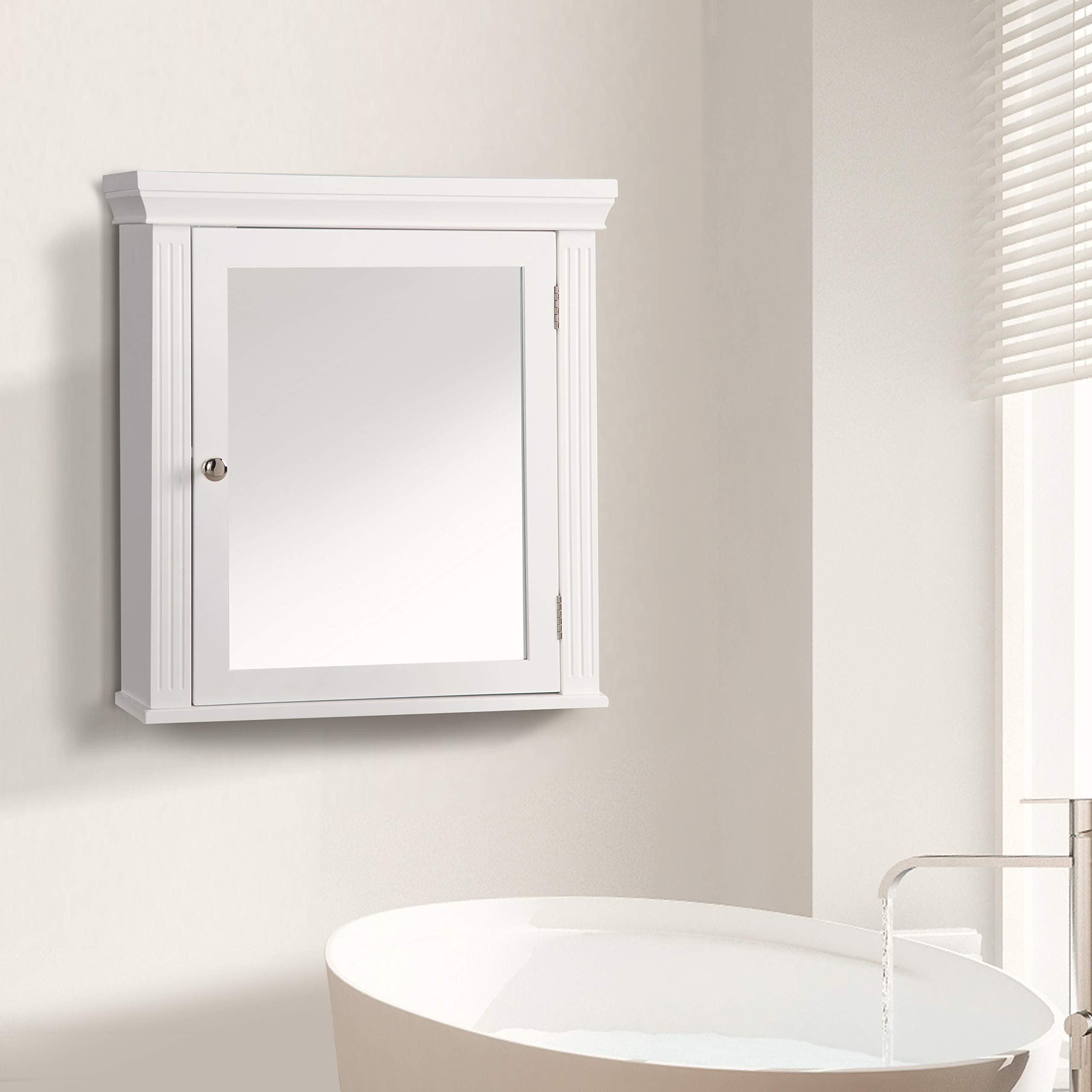 Teamson Home Stratford Wooden Bathroom Furniture, Mirrored Wall Medicine Cabinet, White