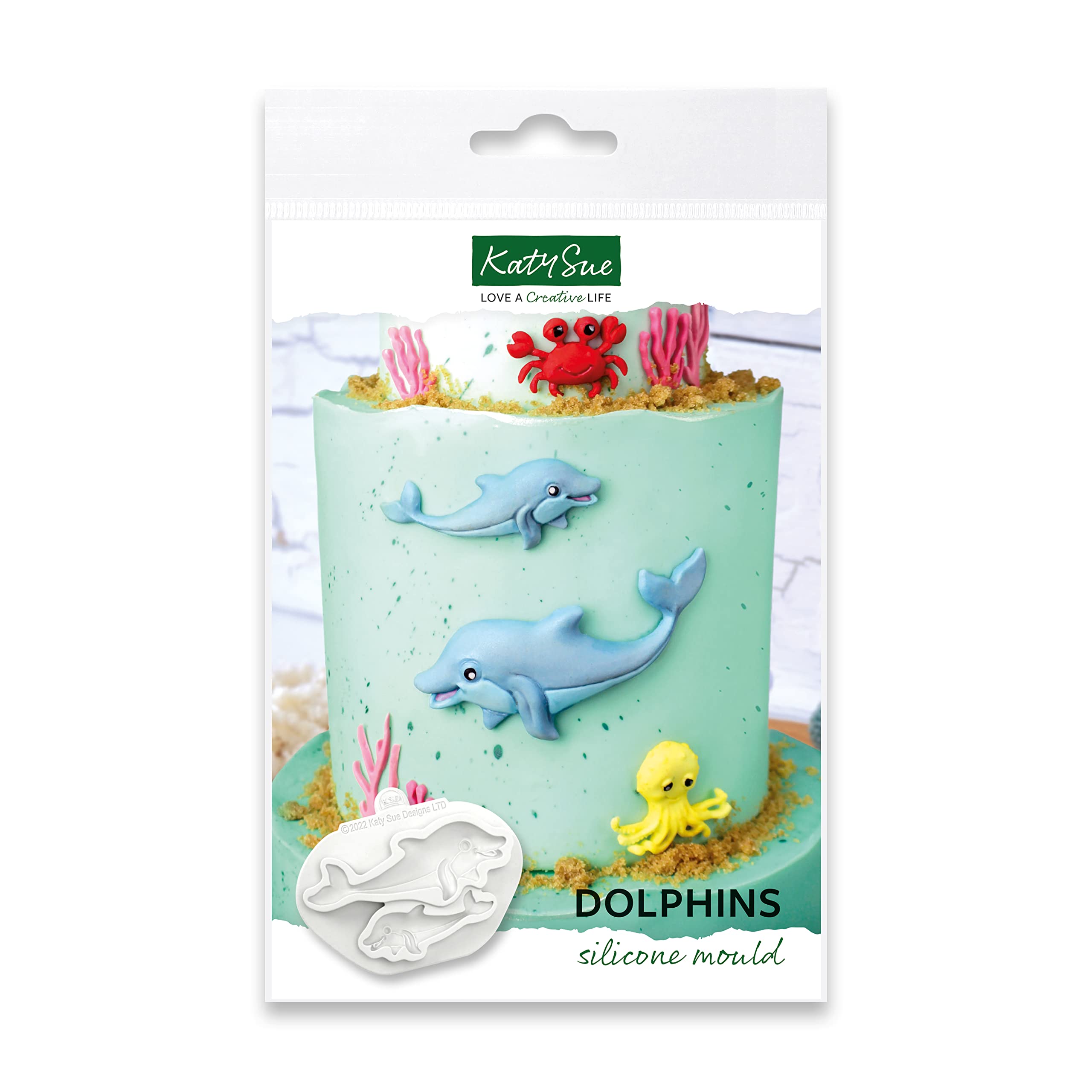 Katy Sue Dolphins Silicone Mold For Seaside & Sea-Themed Cake Decorating & Crafts - Makes 1 Large Dolphin 4.5 X 1.4 Inch & 1 Sma