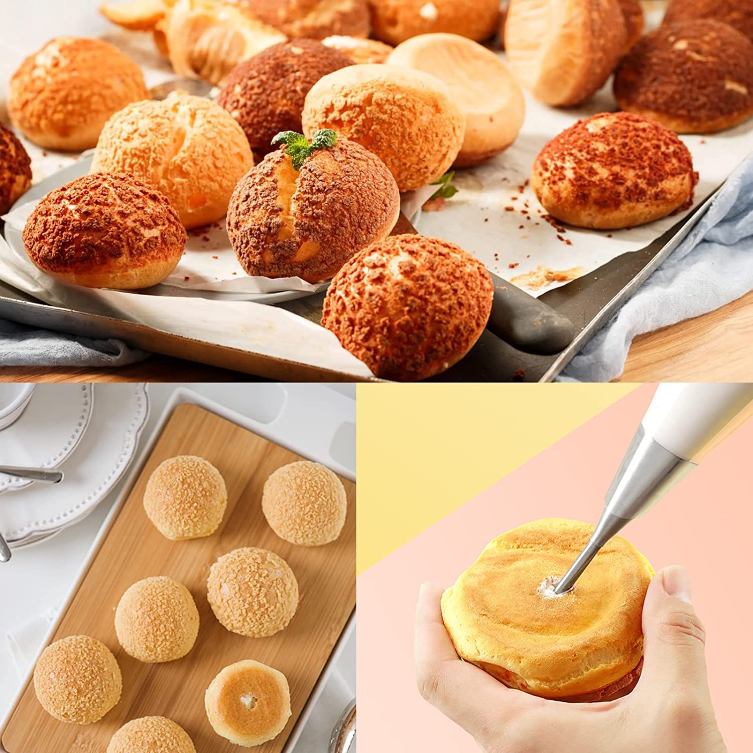 Cream Puff Filling Tip,Eclair Piping Tip,Long Puff Nozzle Tip Decorating Tool For Donuts,Cupcakes,Pastry,3 Pcs