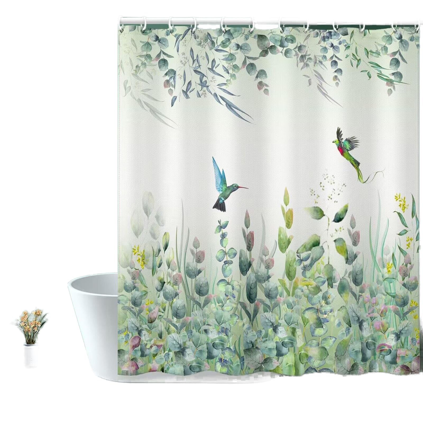 Niidder Green Leaf Shower Curtain, Kingfisher Shower Curtain -72 ''W X 78'' L With 12 Hooks, Weighted Hem Shower Curtain, Waterp