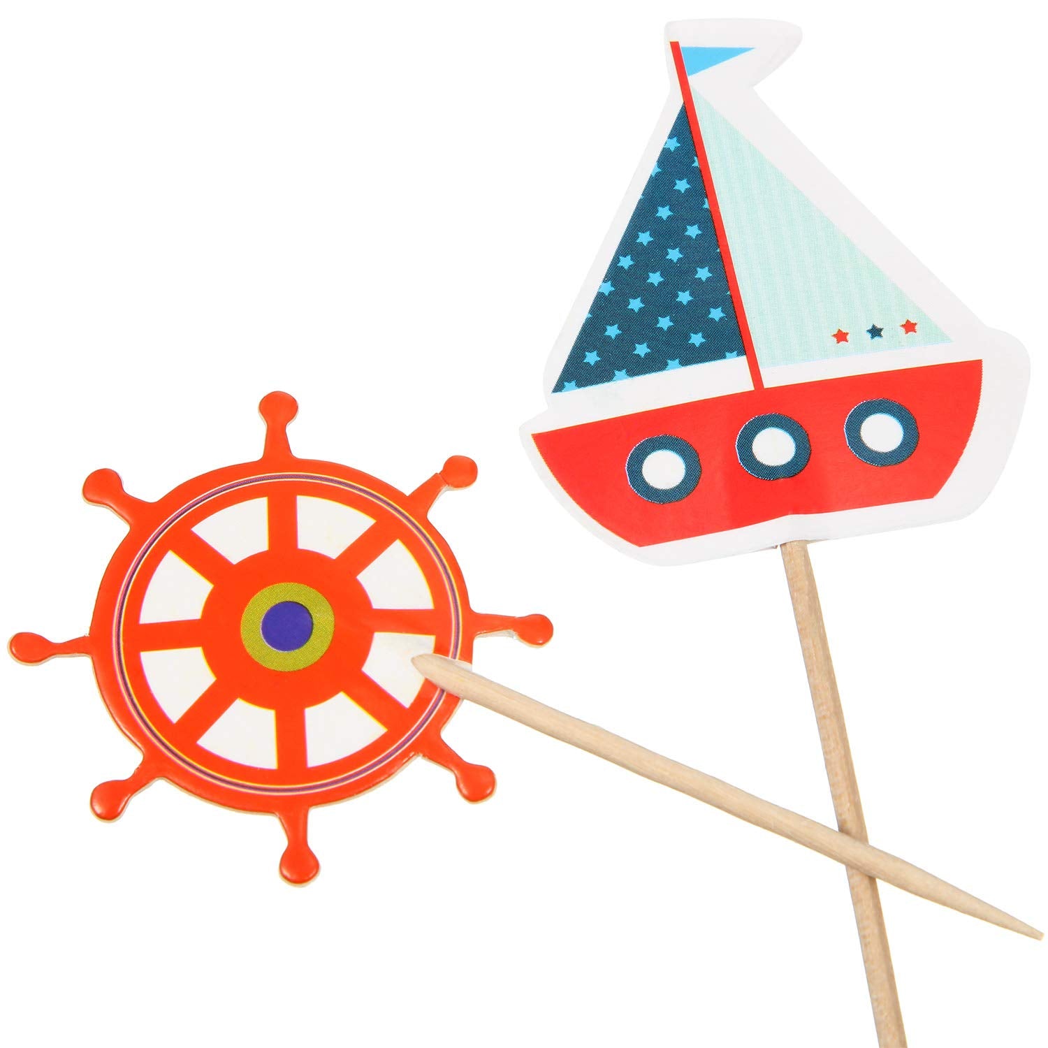 72 Pieces Nautical Cupcake Toppers Ocean Theme Toothpicks Birthday Cake Picks Decorations For Navy Baby Shower Party Favors Supp