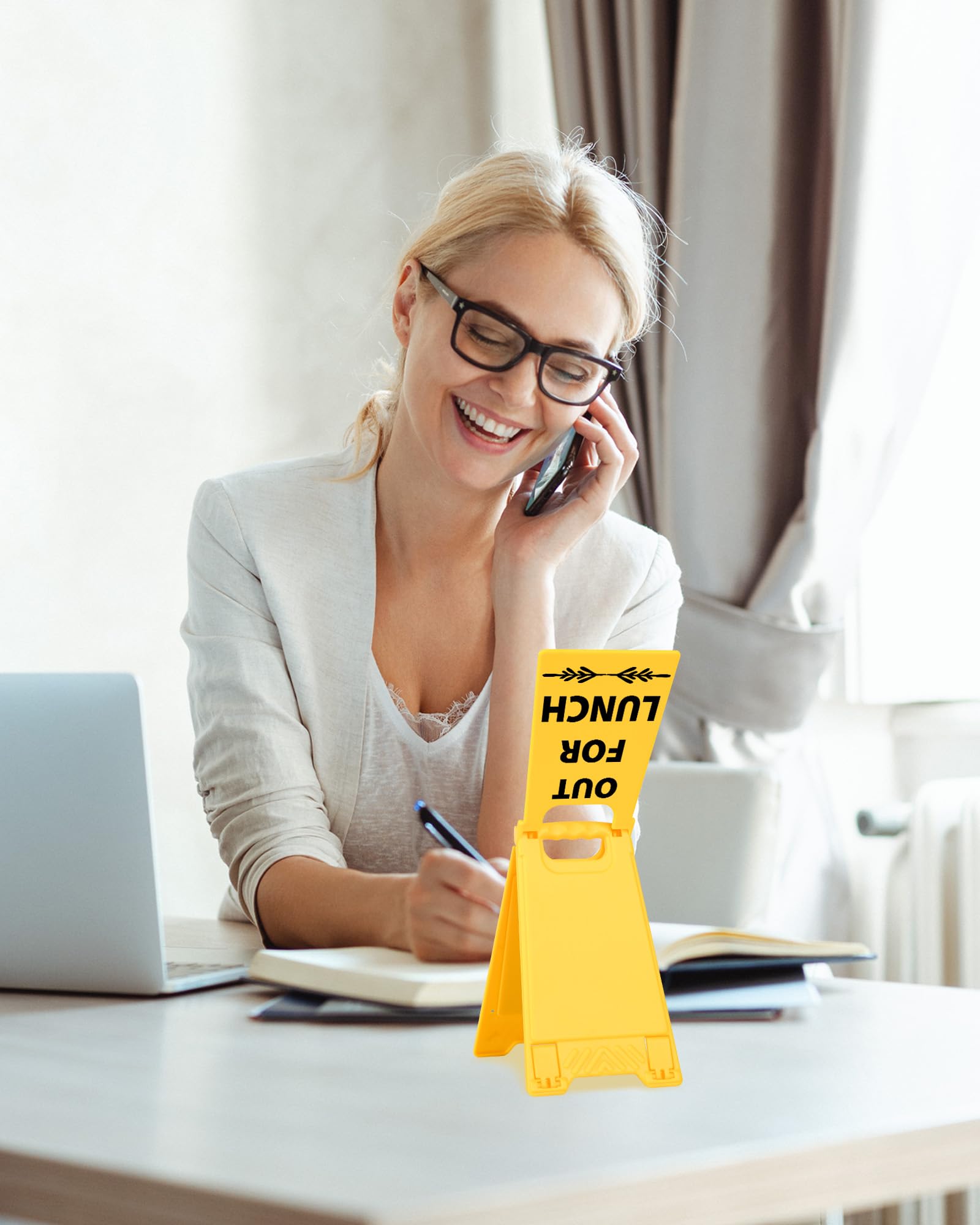 Out for Lunch Funny Reminder Desk Sign Yellow Warning Style Office Table Decorative Gift for Coworkers Friends Home Workspace Ph