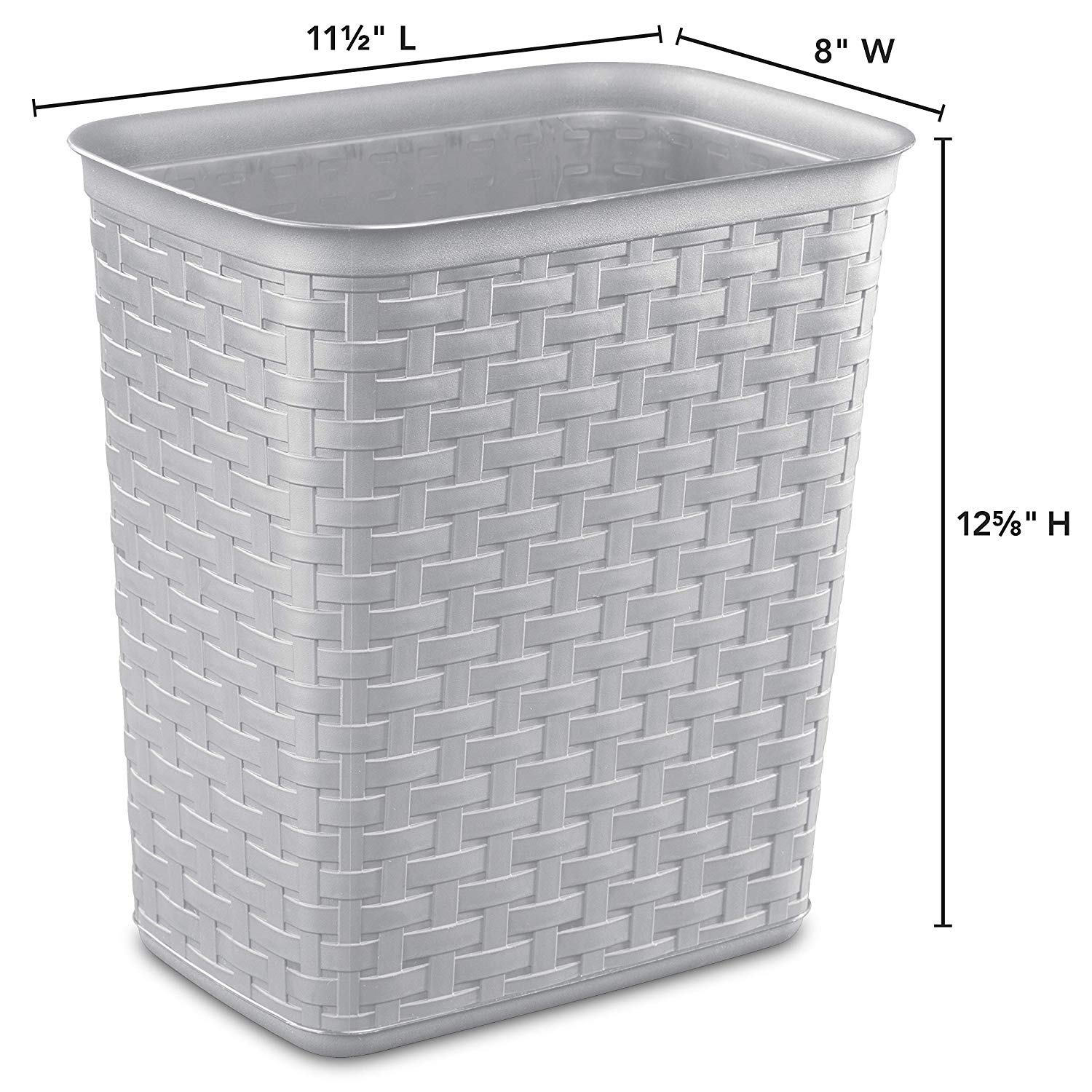 Sterilite 3.4 Gallon Weave Wastebasket, Small, Decorative Trash Can For The Bathroom, Bedroom, Dorm Room, Or Office, Gray, 6-Pac
