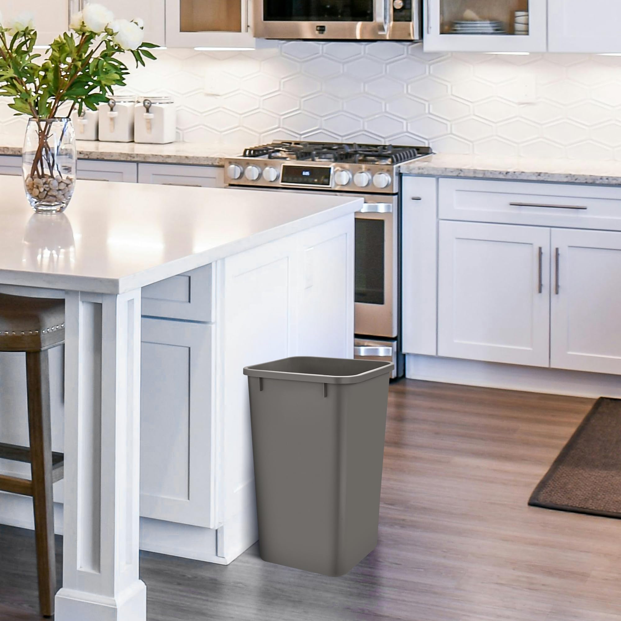Rev-A-Shelf Polymer Replacement 27 Quart Trash Bin Recycle Waste Garbage Container For Kitchen Cabinet Pullouts, Orion Gray, 2 P