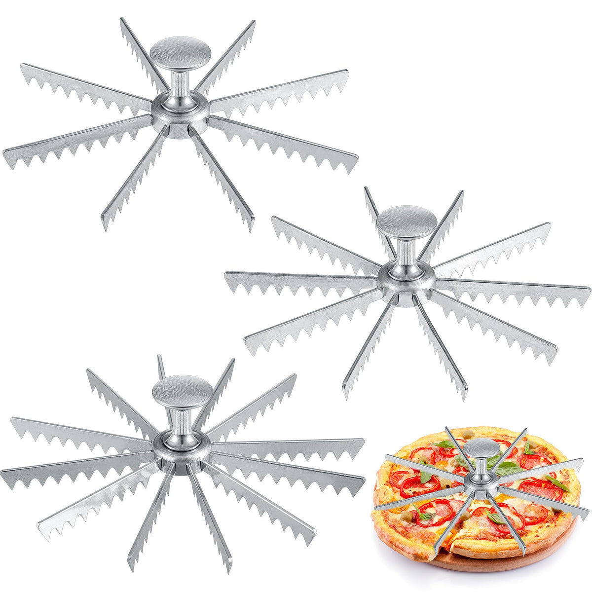 Hushee 3 Pcs Pie And Cake Marker Aluminum Alloy Guideline And Portion Divider Cake Cutter 8, 10, 12 Cut Silver Pie Slice Cutter