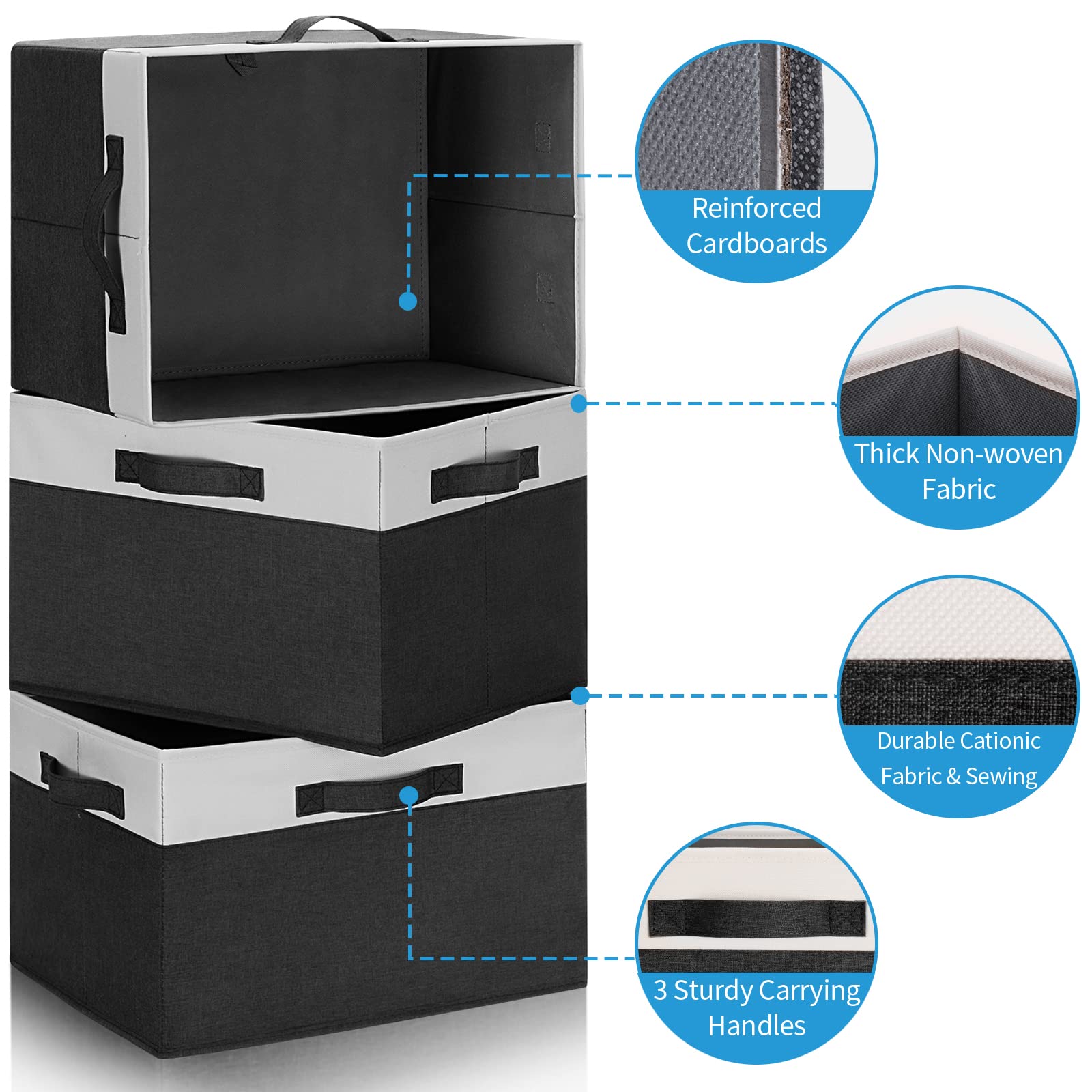 Ghvyennttes Large Storage Baskets For Shelves 3 Pack, Collapsible Fabric Storage Bins With 3 Handles, Decorative Closet Organize