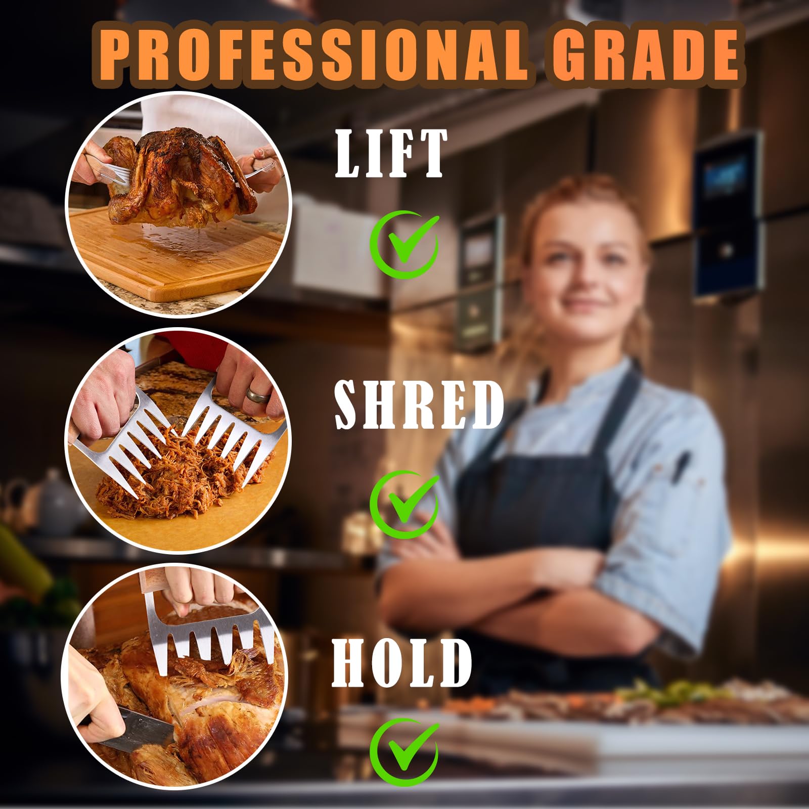 Santamade Meat Shredder Claws - Stainless Steel Meat Claws For Pulled Pork, Shredded Chicken, Bear Claws For Shredding Meat, Gri