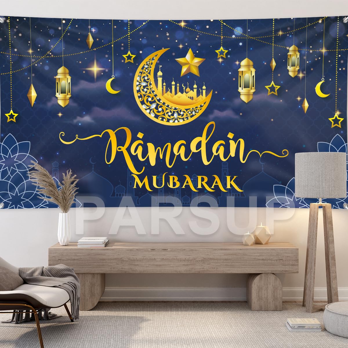 Ramadan Mubarak Banner, Large Fabric Muslim Ramadan Kareem Backdrop Decorations, Ramadan Sign Photo Booth Backdrop Background Fo