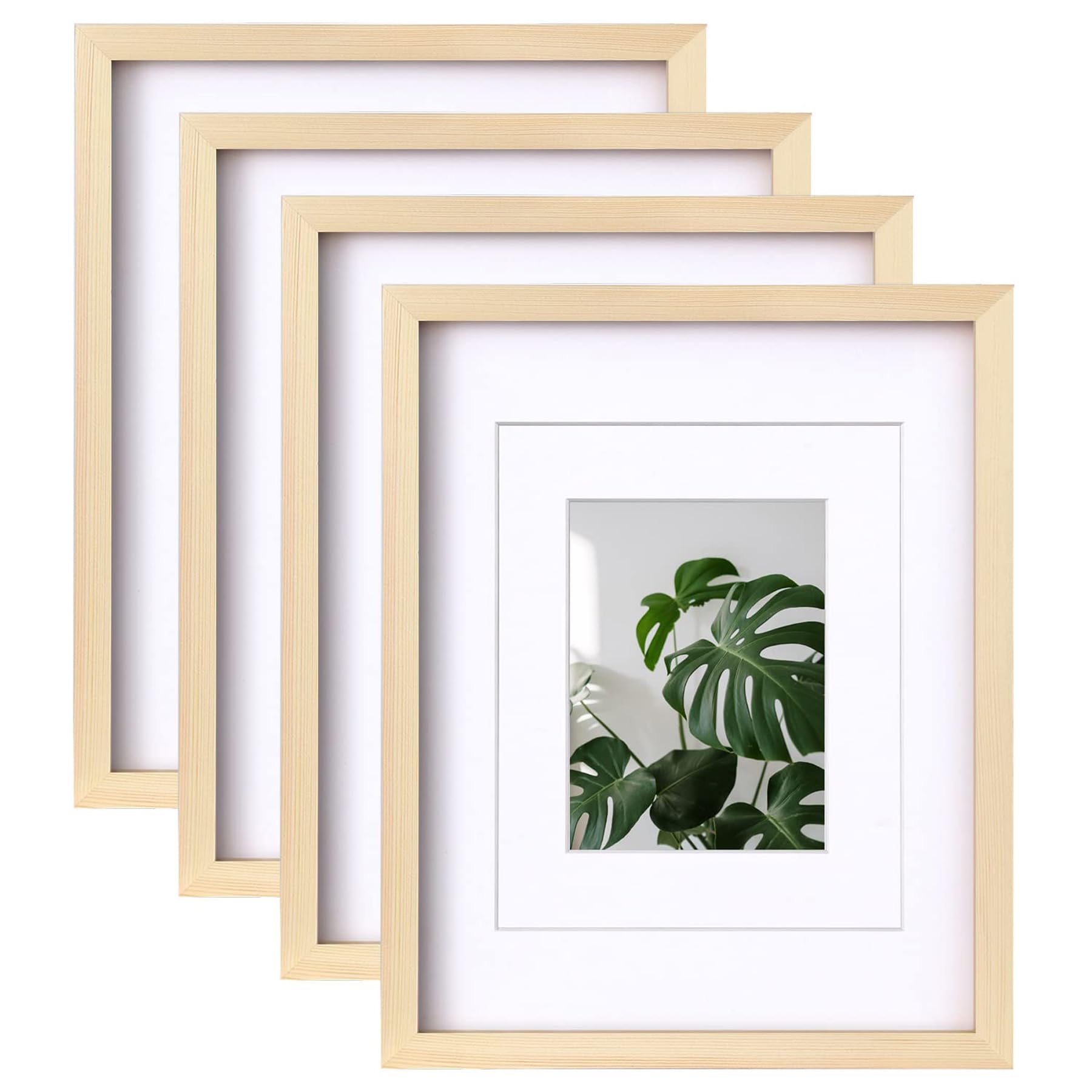 Egofine 11x14 Picture Frames Natural Wood Frames with Plexiglass, Display Pictures 5x7/8x10 with Mat or 11x14 Without Mat Set of