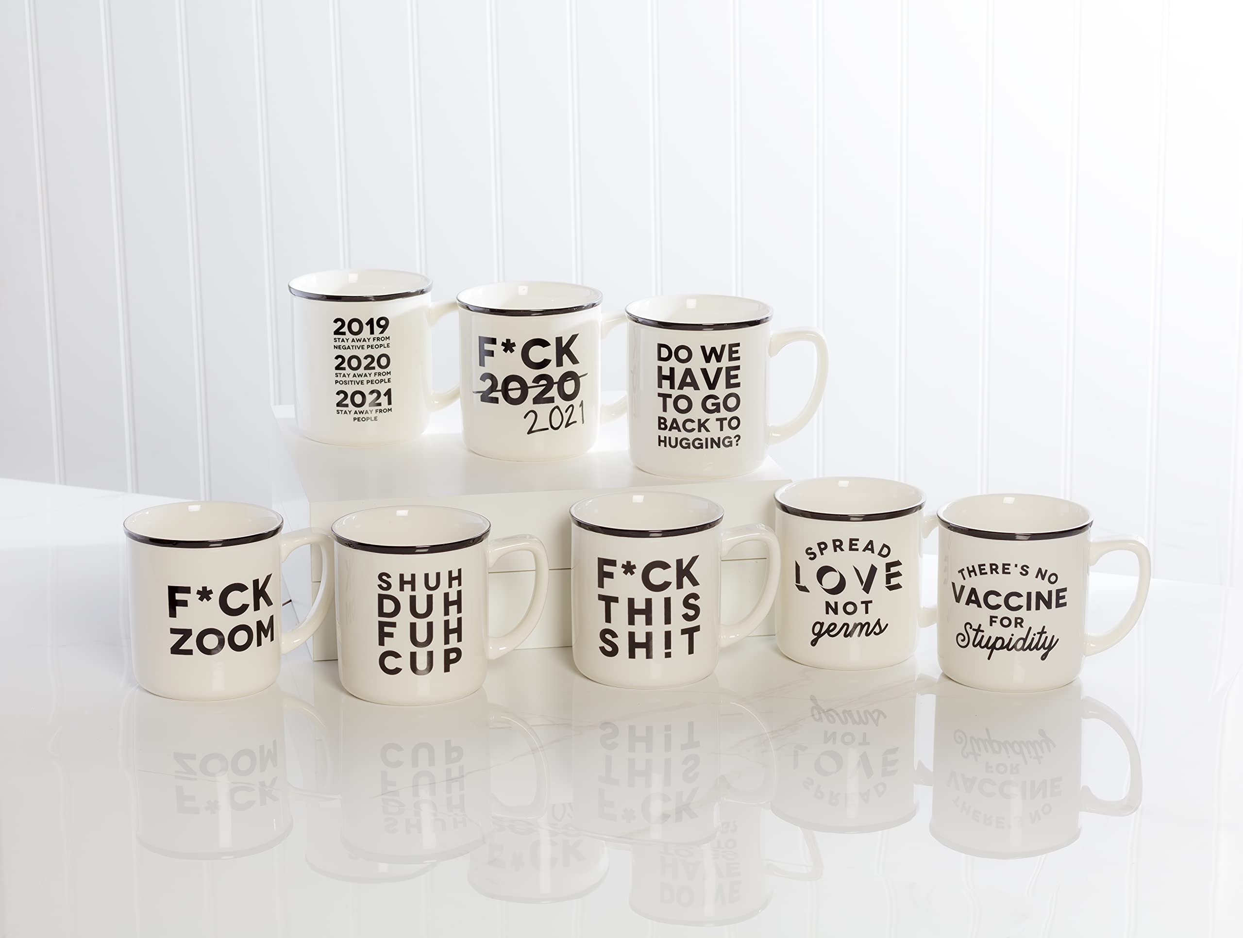 Abbott Collection 27-2021-101 Shuh Duh Fuh Cup Text Mug, 4''H, White/Black