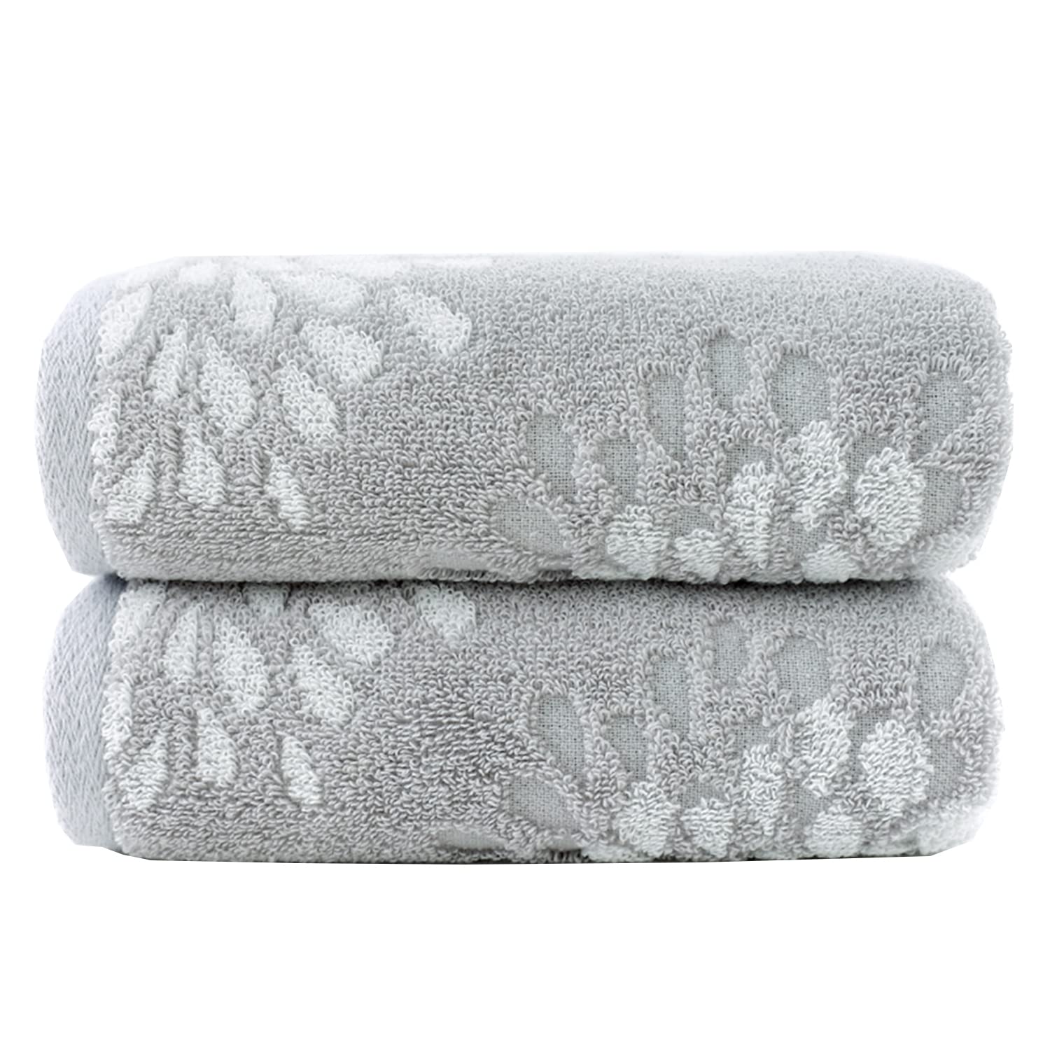 Pidada Hand Towels Set Of 2 Hydrangea Floral Pattern 100% Cotton Absorbent Soft Decorative Towel For Bathroom (Light Grey)