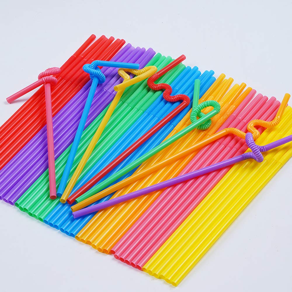 200 Pcs Colorful Plastic Long Flexible Straws.(0.23'' Diameter And 10.2'' Long)