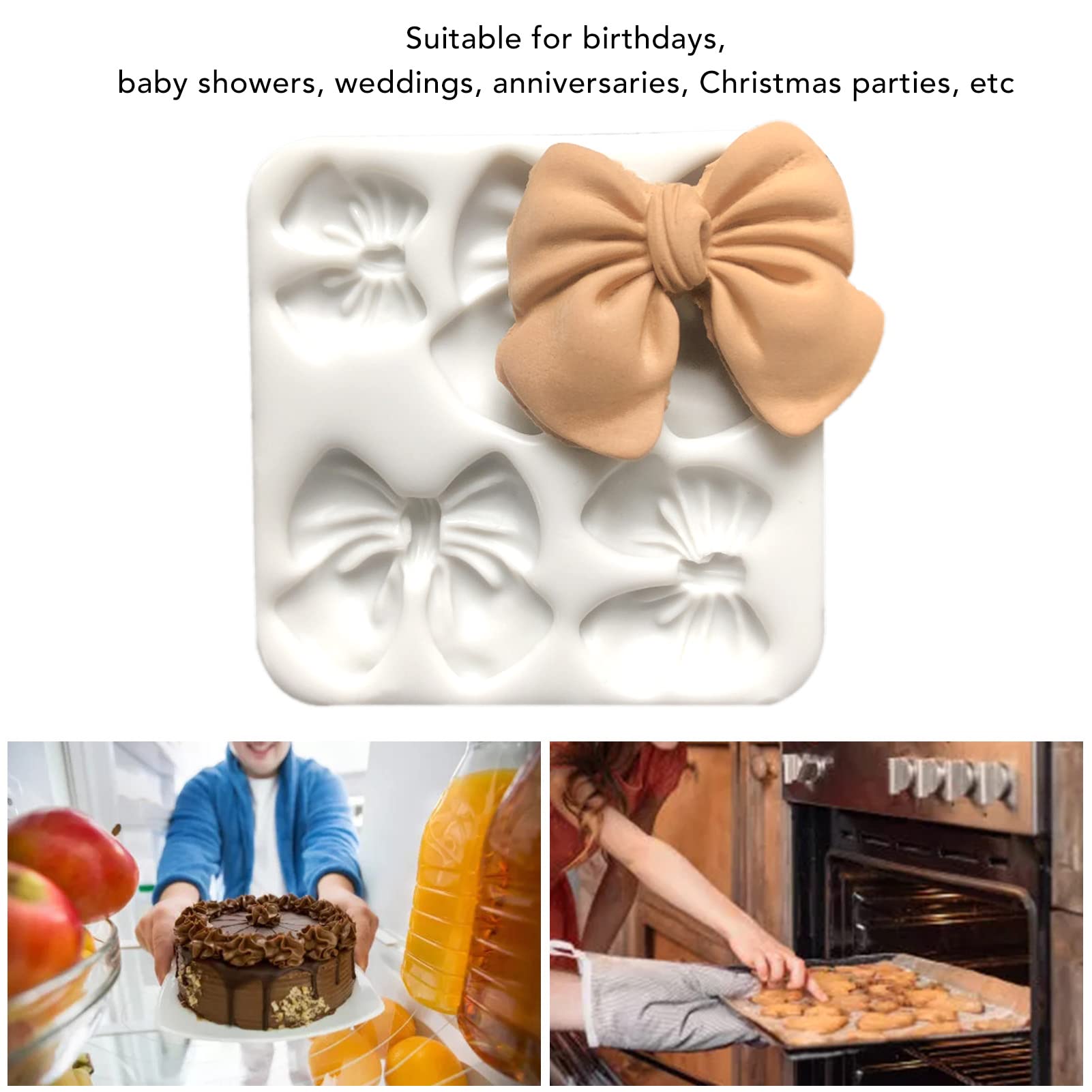 2Pcs Bow Biscuits Maker Prevent Stick Odorless Flexible Silicone Cartoon Bow Knot For Diy Cupcakes Chocolate Cake Craft Tool