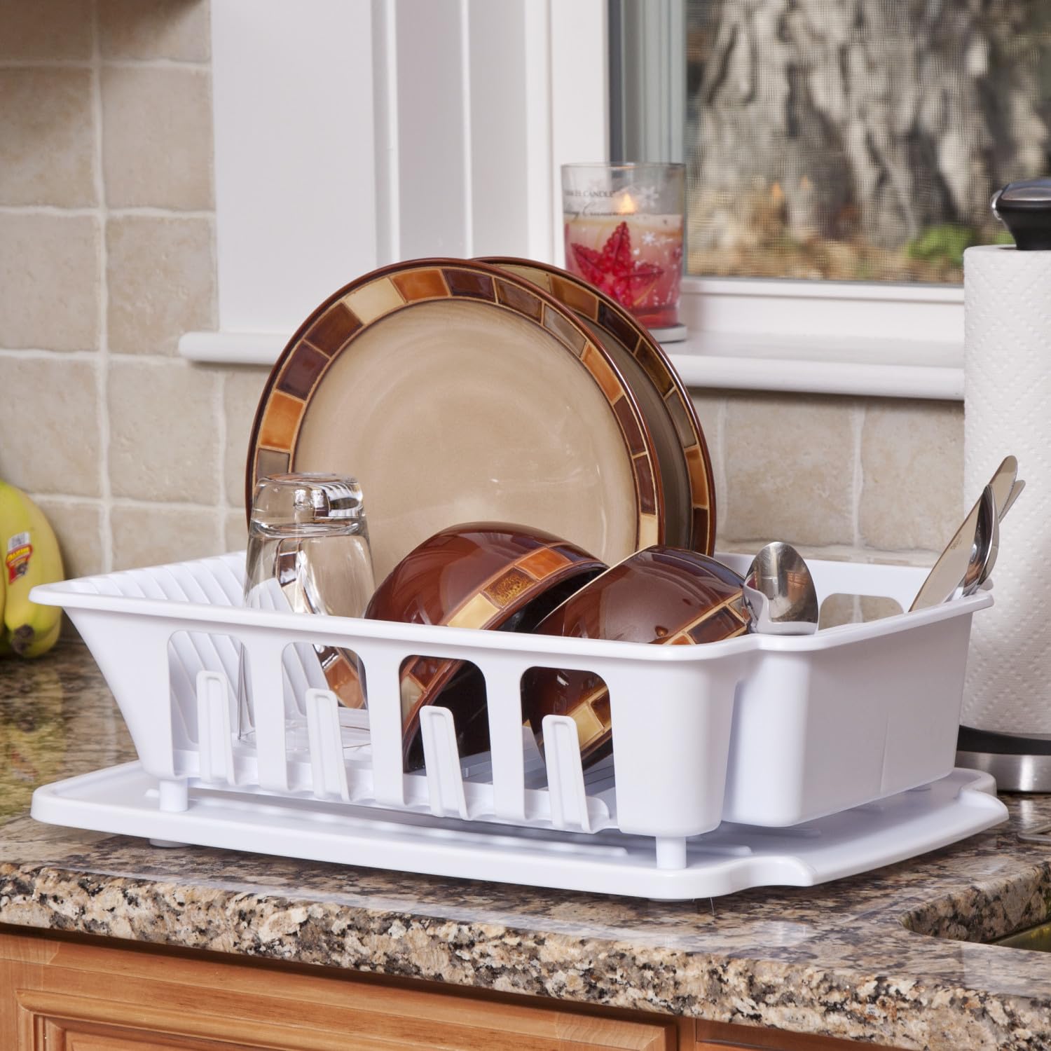 Sterilite Large 2 Piece Sink Set, With Drainboard For Drying, Holds Clean Dishes In The Kitchen Such As Plates, Cups, And Silver