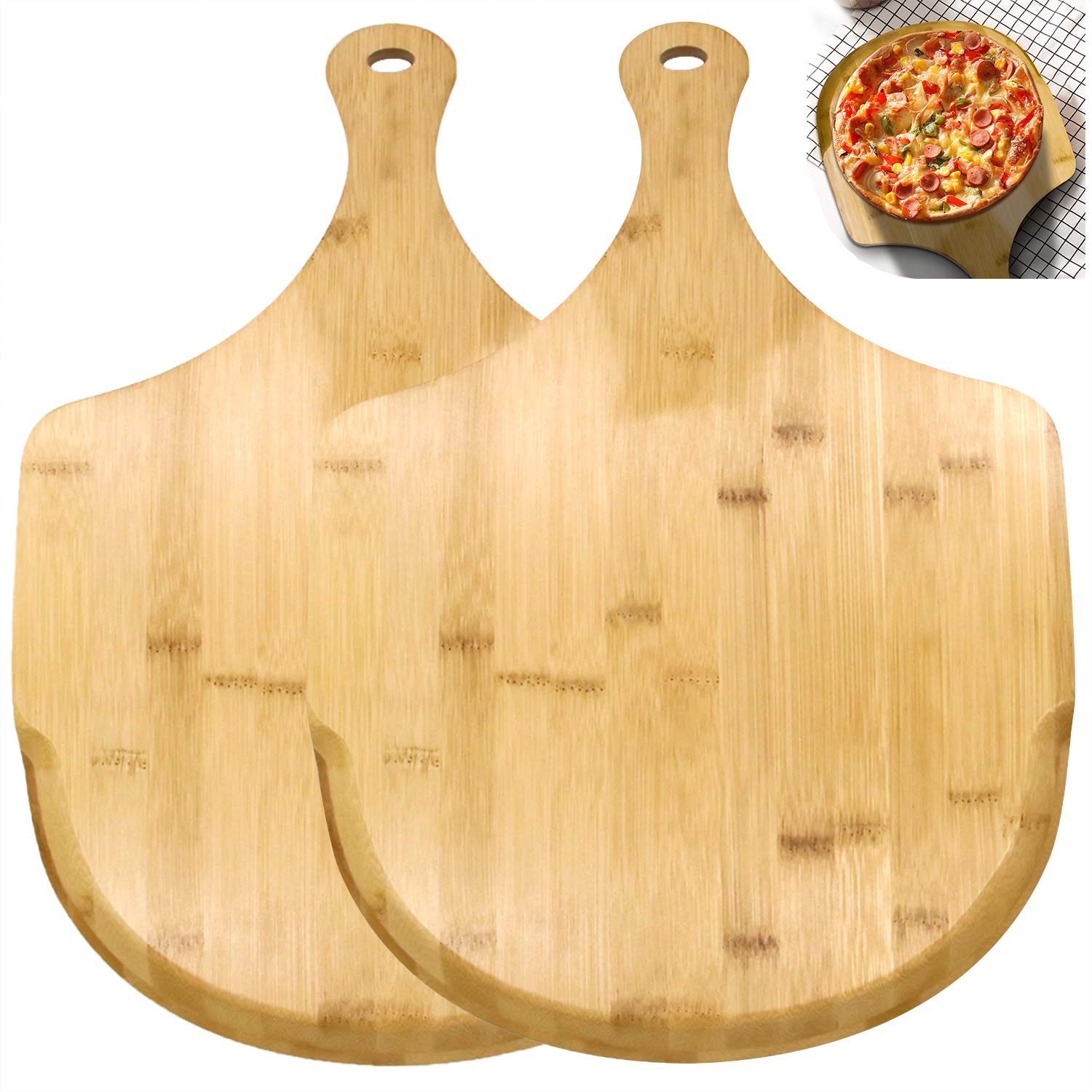 Zoenhou 2 Pcs 17 X 12 Inch Bamboo Pizza Peel, Pizza Board With Handle, Bamboo Cutting Board For Homemade Pizza Cheese Fruits Cak