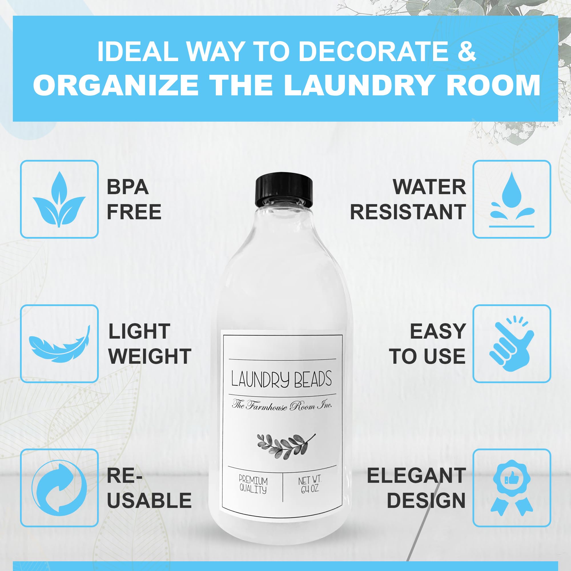 The Farmhouse Room Inc. Laundry Beads Dispenser Bottle - Scent Beads Container For Laundry Room Organization - 1/2 Gallon Bpa Fr