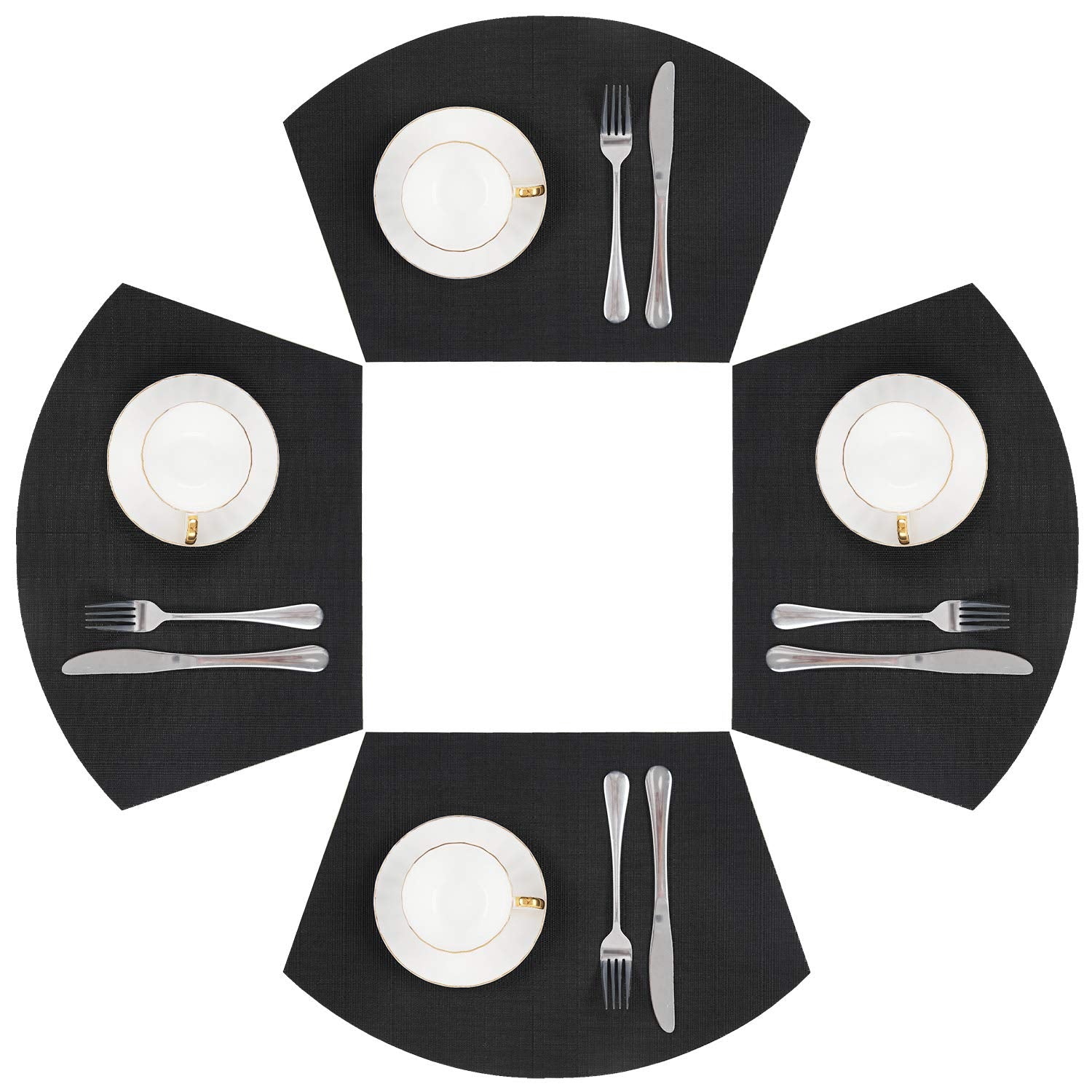 SHACOS Small Round Table Placemats Wedge Placemat Set of 4 Non Slip Heat Resistant Woven Vinyl Table Mats Wipe Clean Indoor Outd