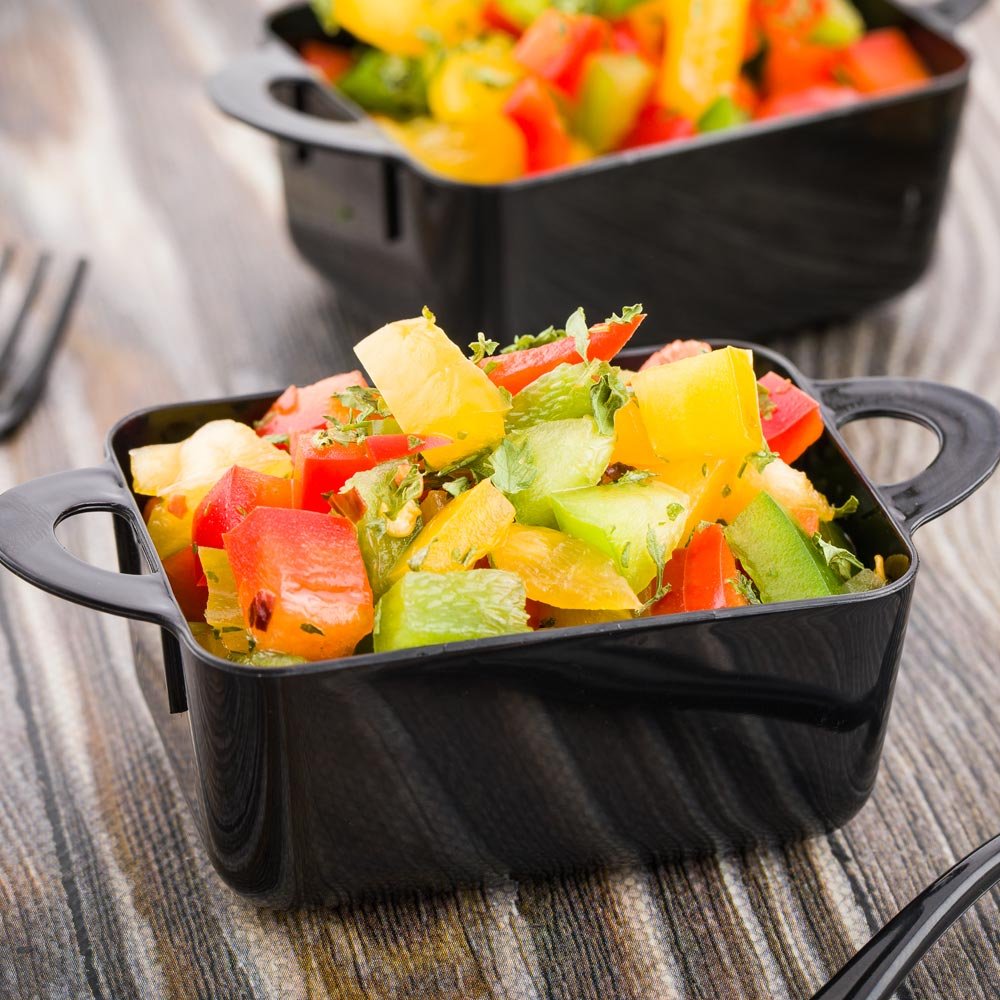 Restaurantware Restaurantware 3 Ounce Mini Serving Dishes  100 Disposable Mini Appetizer Dishes - Mimics The Look Of Cocottes  Rectangle  Black Plastic Mini Casserole Dishes  Serve Snacks or Desserts - Restaurantware