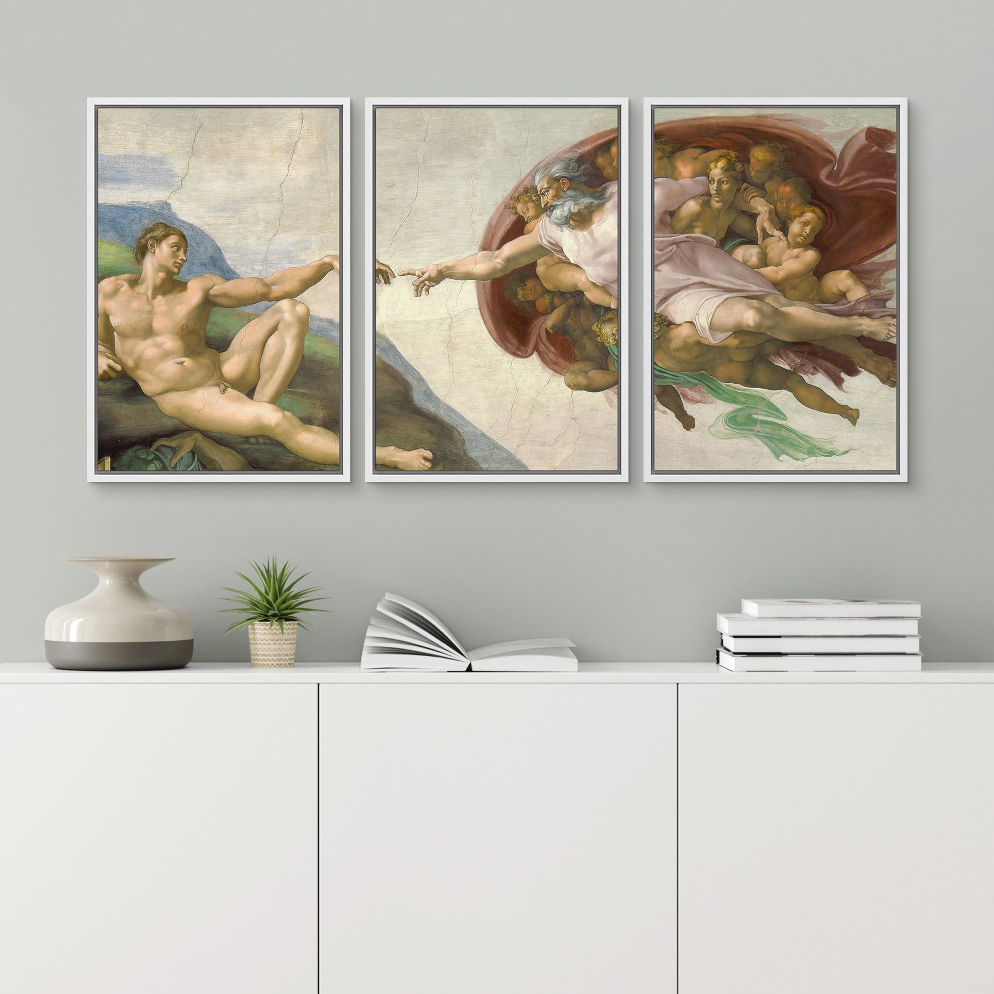 Wall26 Framed Canvas Print Wall Art Set Creation Of Adam By Michelangelo Cultural Historic Oil Painting Fine Art Reproduction Sc