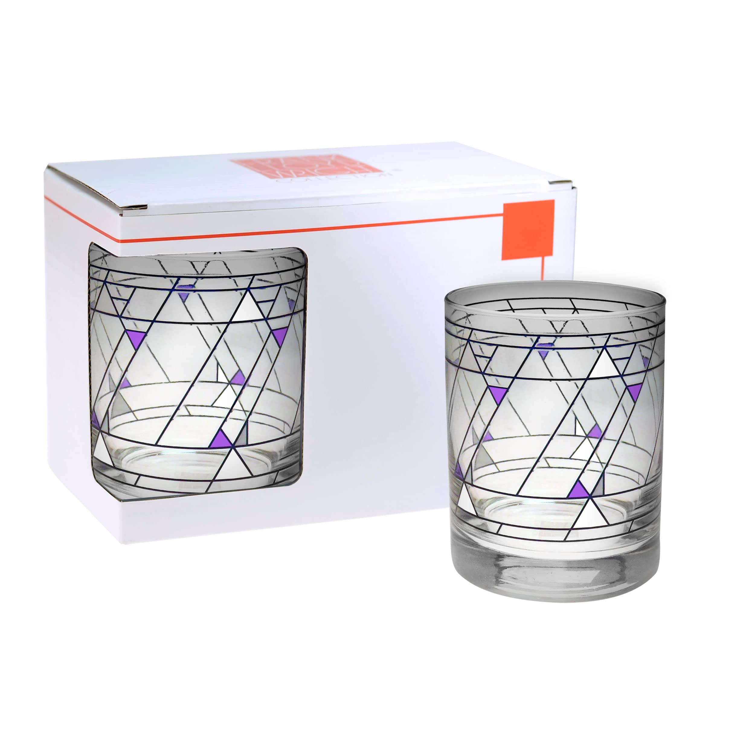 Culver Frank Lloyd Wright Dof Double Old Fashioned Glass 14-Ounce (Gift Boxed Set Of 2, Hollyhock)