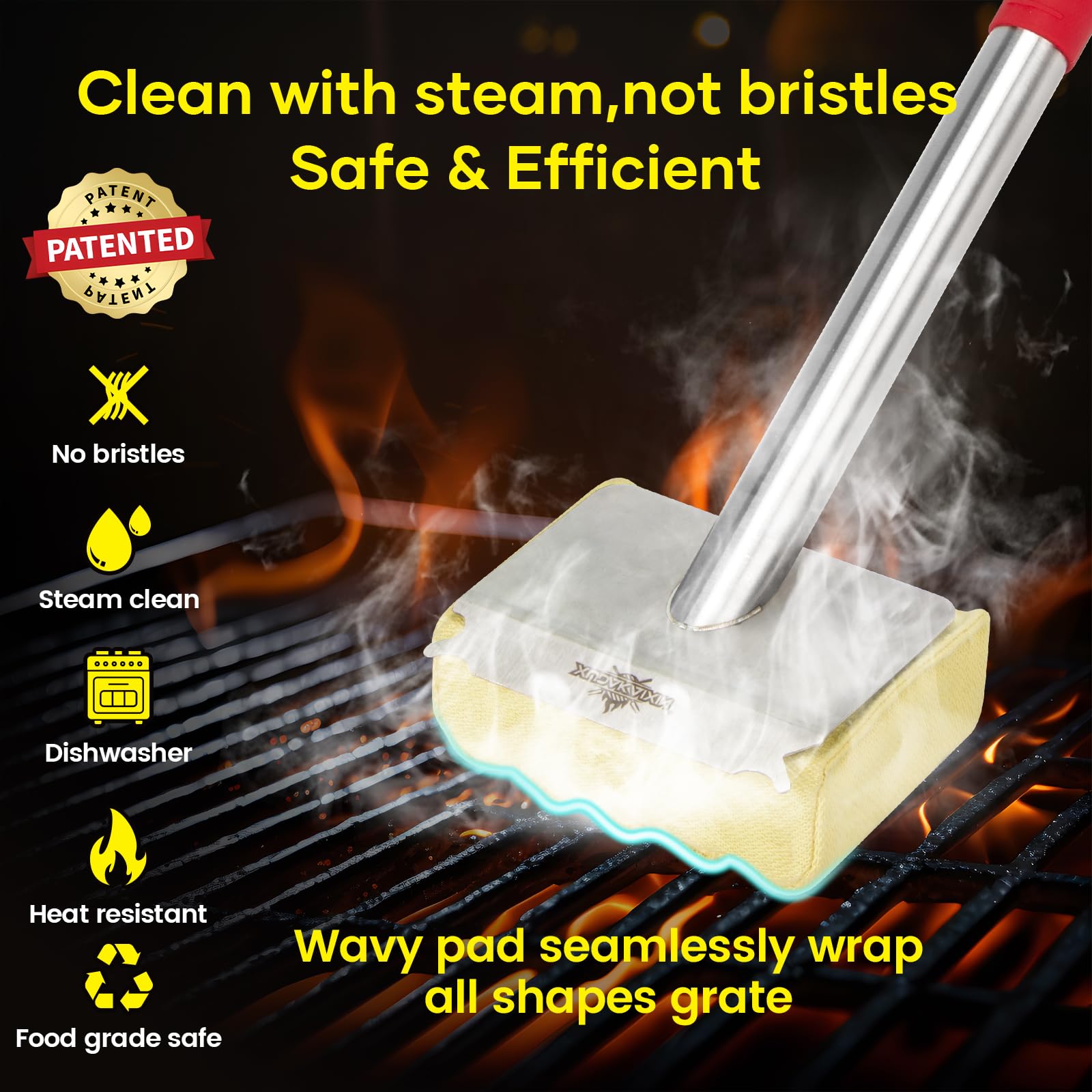 XUDAKAIXIN Grill Brush Bristle Free,Aramid Fiber Wavy Pad Seamless-Fit Cast Iron/Stainless-Steel Grates,BBQ Replaceable Scraper