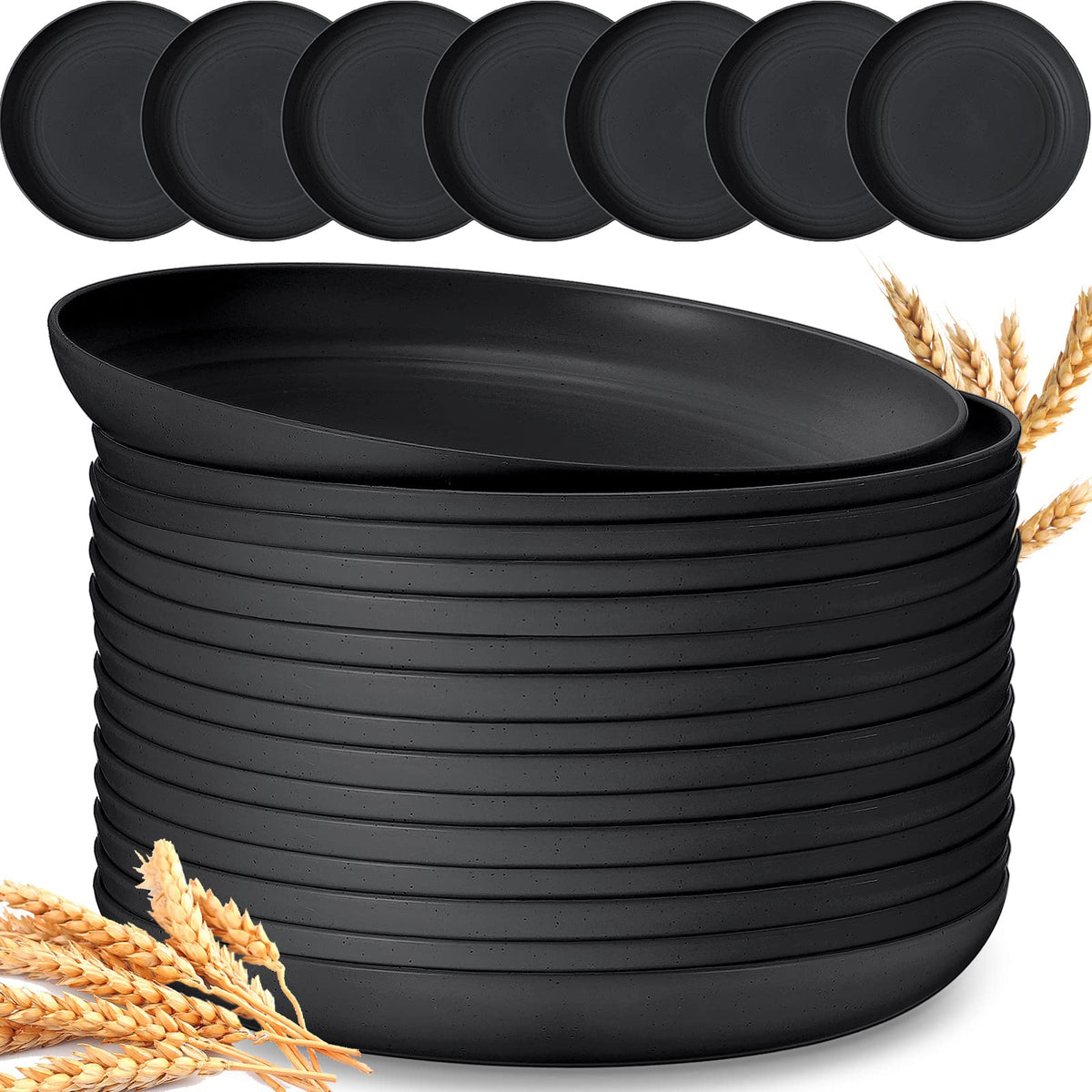 Zopeal 15 Pcs 10 Inch Wheat Straw Plates Set Lightweight Unbreakable Deep Dinner Plates Reusable Plastic Plates Microwave And Di