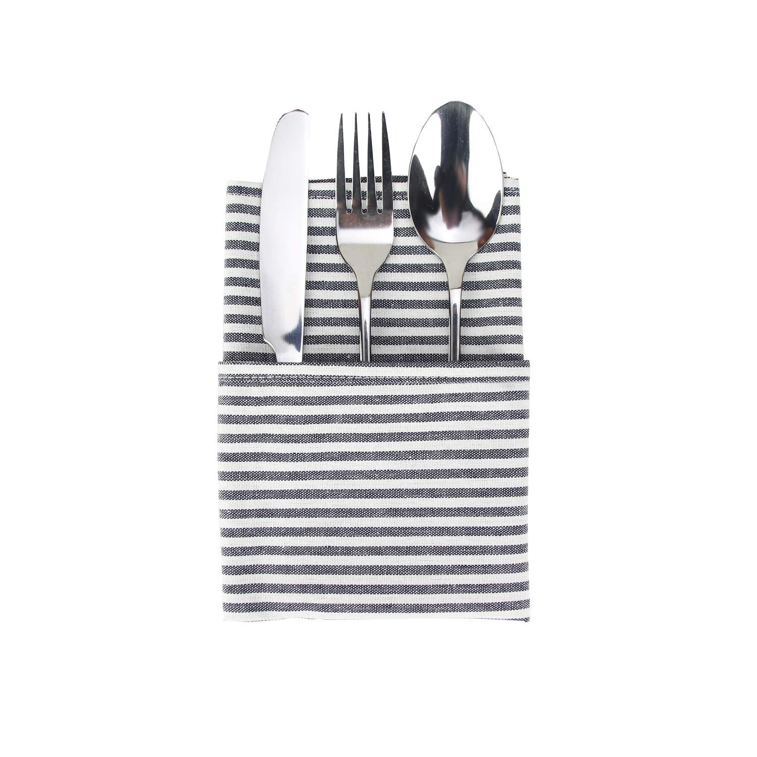 Infei Plain Striped Cotton Linen Blended Dinner Cloth Napkins - Set Of 12 (40 X 30 Cm) - For Events & Home Use (Black)