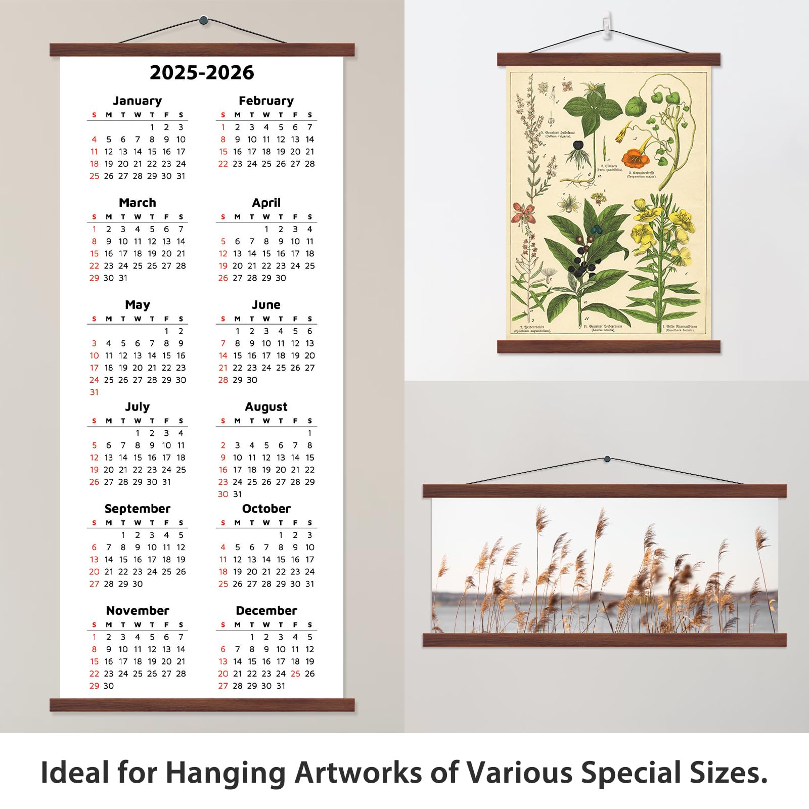 Magnetic Poster Hanger Frame 9 Inch Wide, Walnut, Strong Magnet, Premium Wood And Quick Assembly, Wall Hanging Wooden Frame For