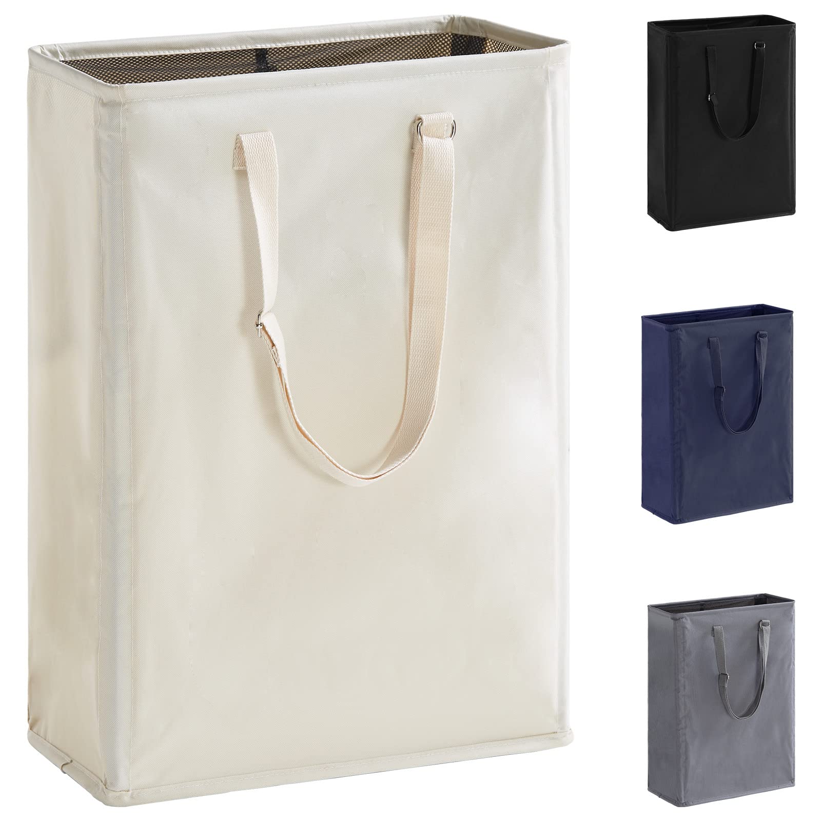 Slim Laundry Hamper With Adjustable Long Handles, 45L Small Laundry Baskets With Mesh Top, Narrow Dirty Clothes Hamper For Bedro