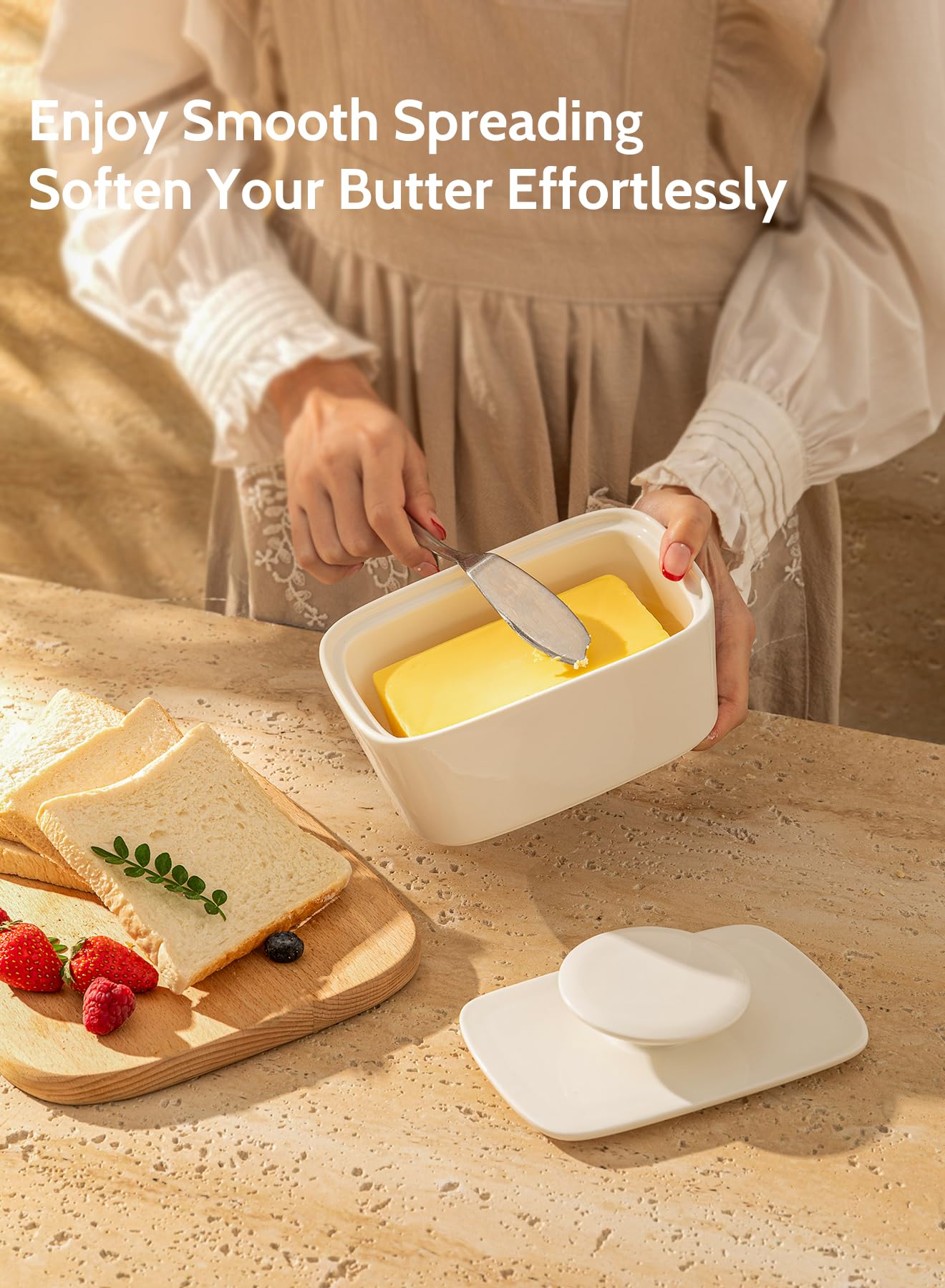 Sweese Extra Large Butter Dish with Lid, 6.2 Porcelain Butter Keeper Container - Perfect for East/West Coast Butter and Kerrygol