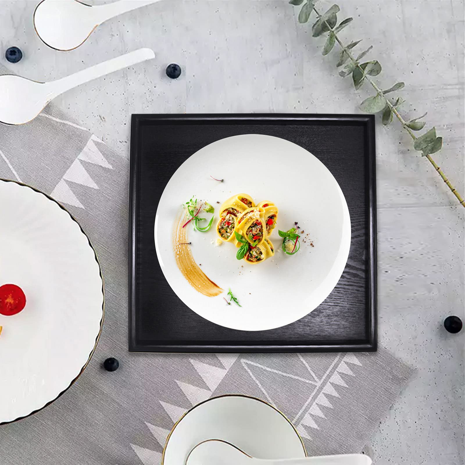 Solid Wood Serving Tray, Square Non-Slip Tea Coffee Snack Plate, Serving Tray With Raised Edges, For Home Kitchen Restaurant (9.