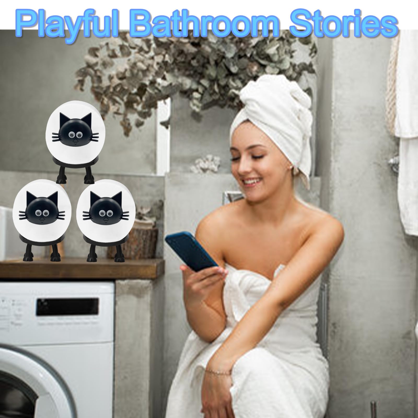 Cat Toilet Paper Holder, Black Self Standing Bathroom Set, Funny Bathroom Office Decor, Perfect Bathroom Accessories Paper Towel