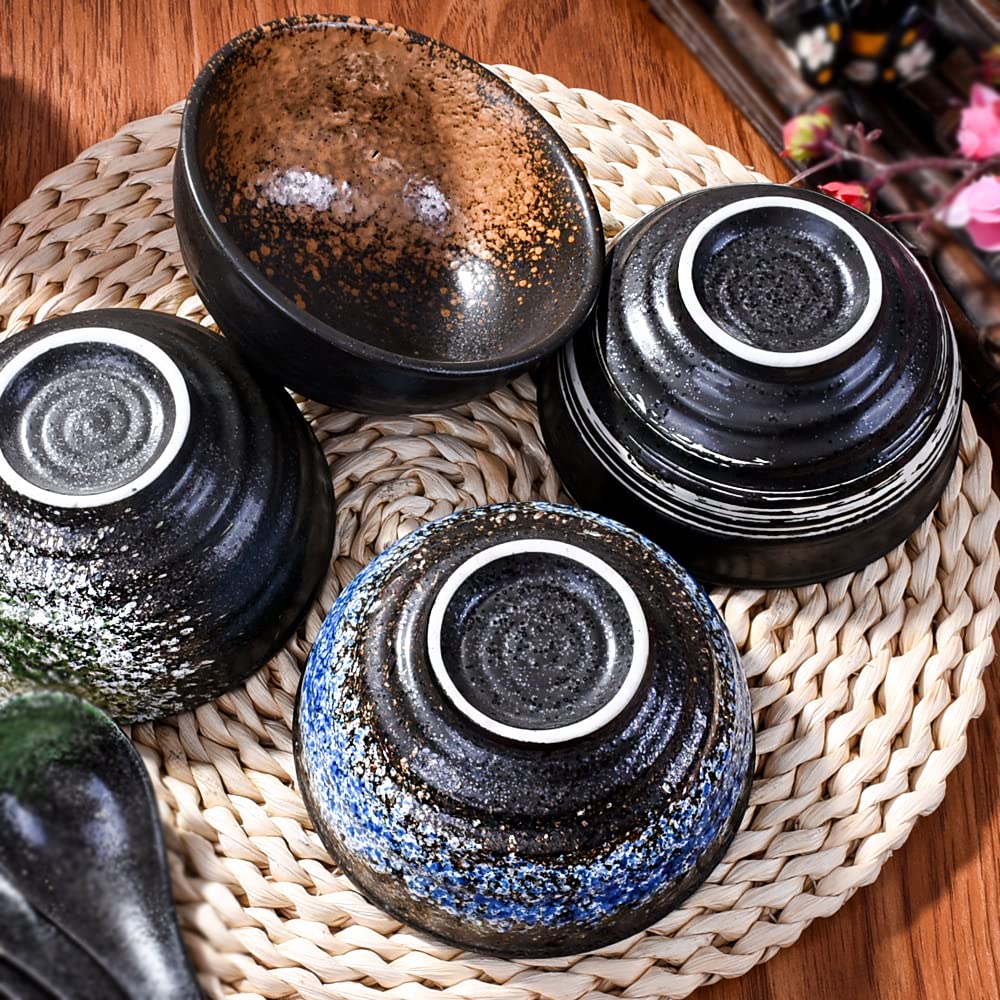 Lmrlcs Japanese Kiln-Formed Ceramic Bowl Set Of 4 For Cereal, Soup, Dessert, And Rice Bowl Set - Microwave Safe And Stackable