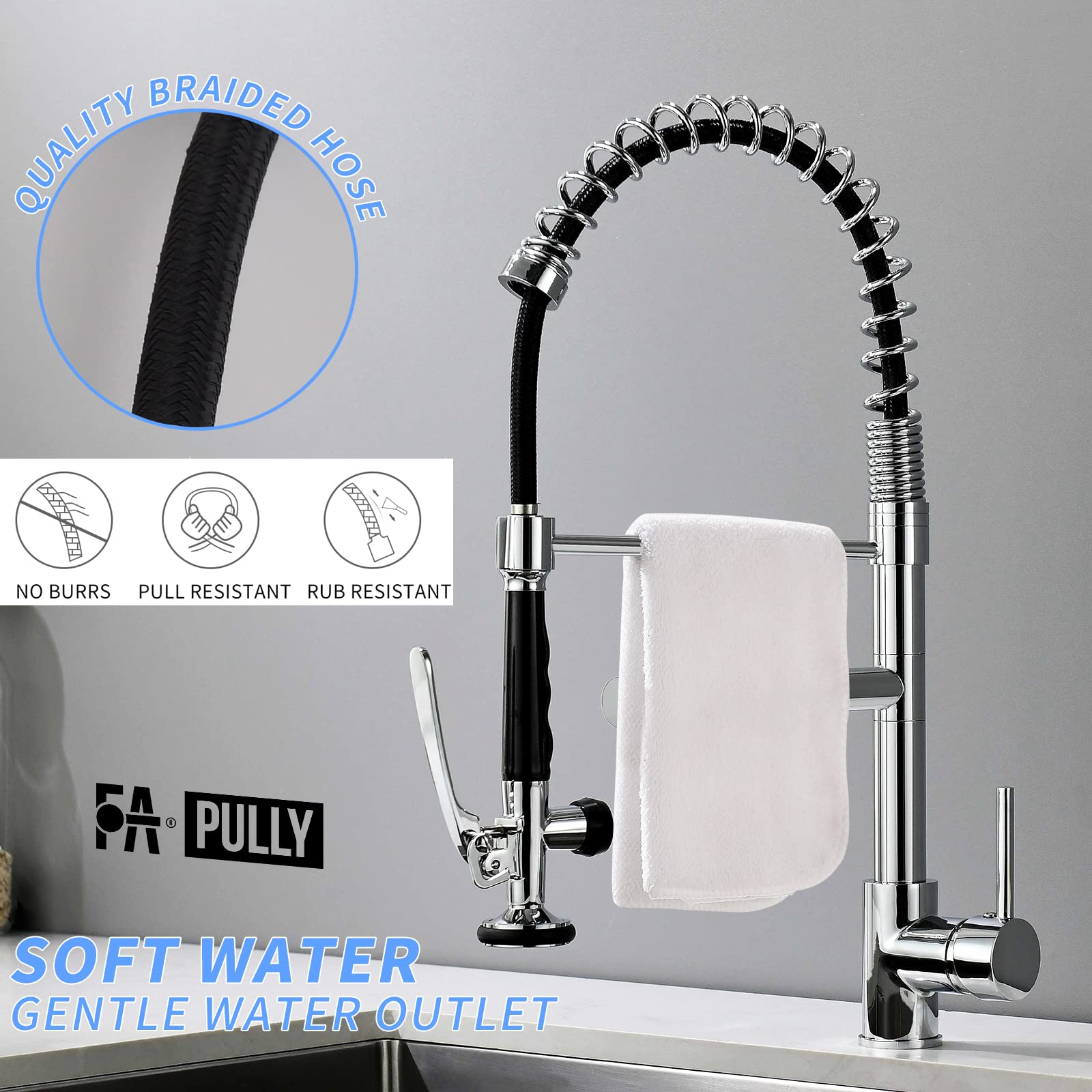 Fapully Kitchen Faucet With Pull Down Sprayer,Commercial Single Handle Kitchen Sink Faucet With Led Light Chrome