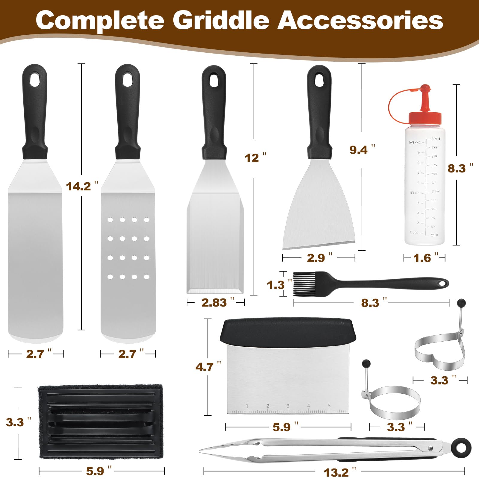 14Pcs Griddle Accessories Kit, Flat Top Grill Accessories Set For Blackstone And Camp Chef, Grill Spatula Set With Enlarged Spat