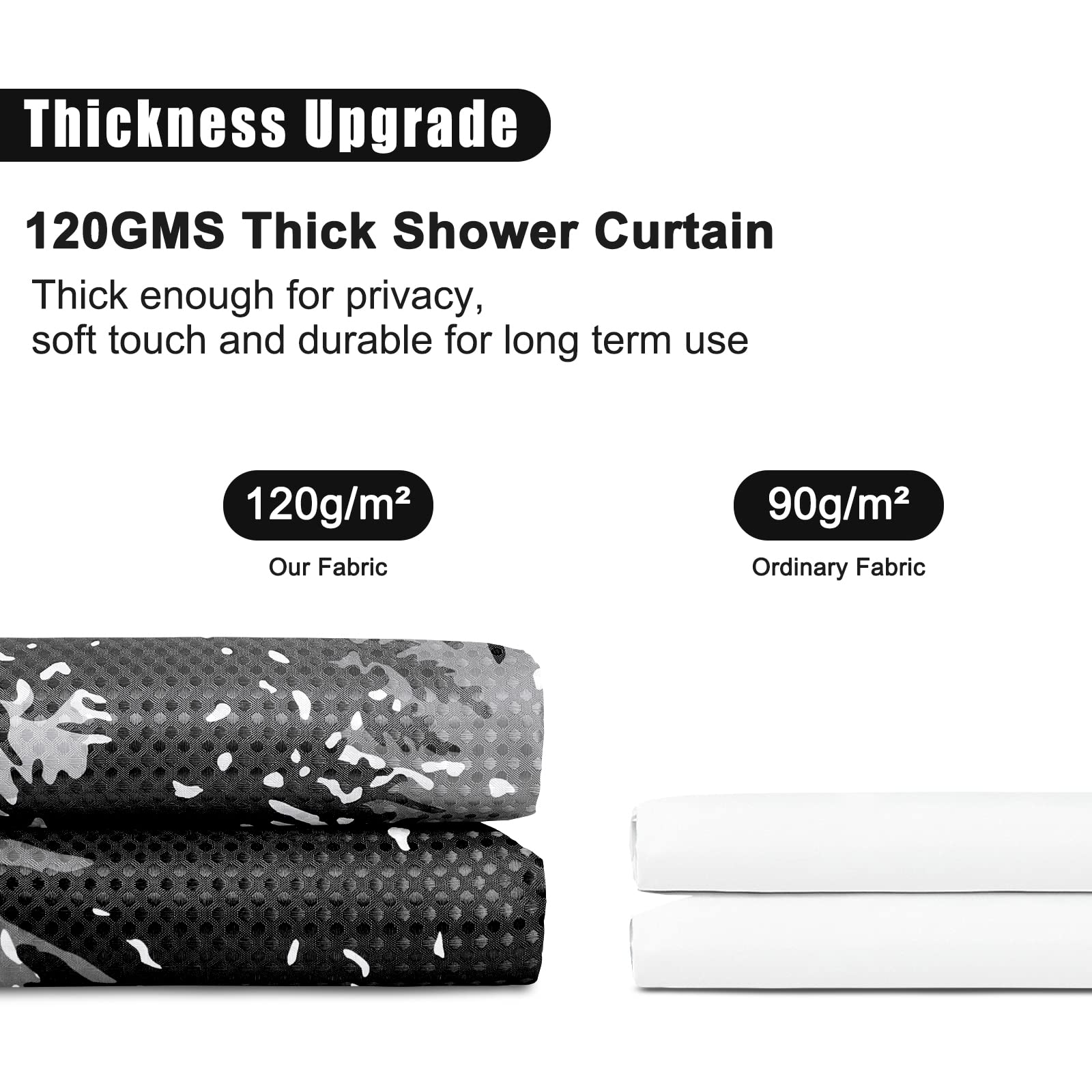 Hokibero Black And White Forest Bathroom Shower Curtain Set Mountain Nature Tree Plant Black And Gray Waffle Fabric Bath Curtain