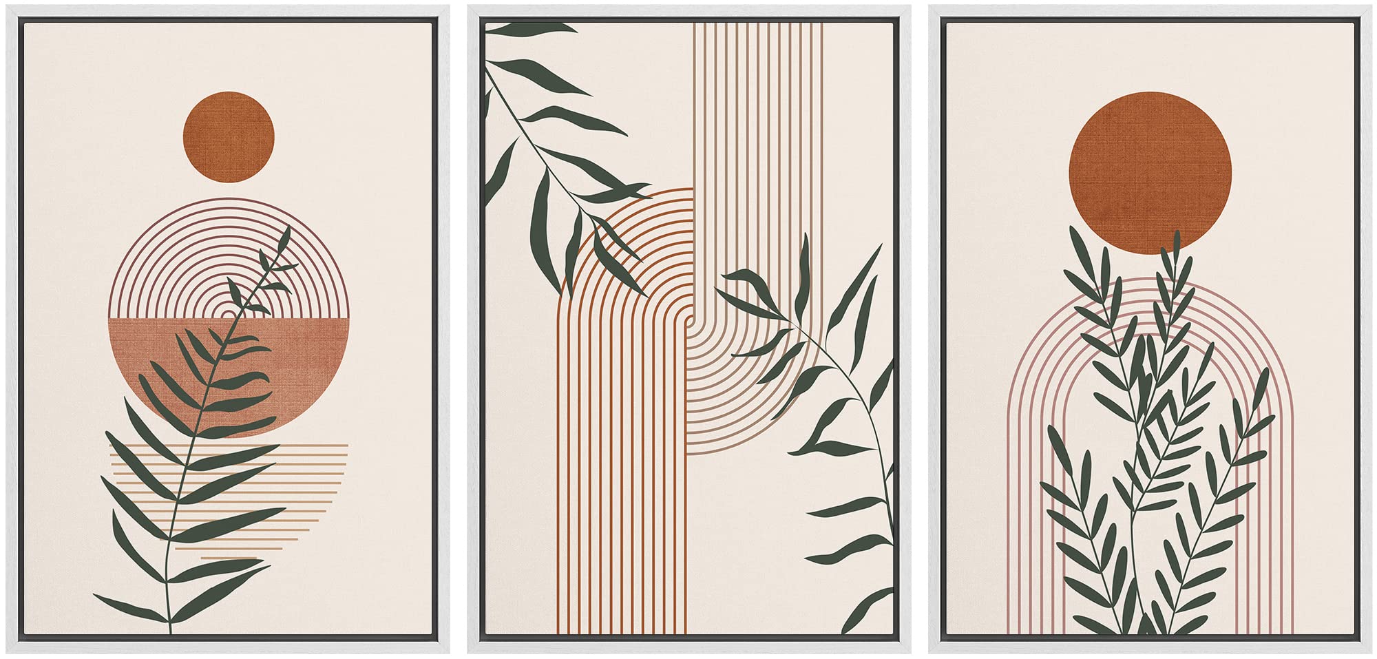 Idea4Wall Framed Canvas Print Wall Art Set Geometric Forest Plant Polygon Landscape Abstract Nature Illustrations Modern Art Nor