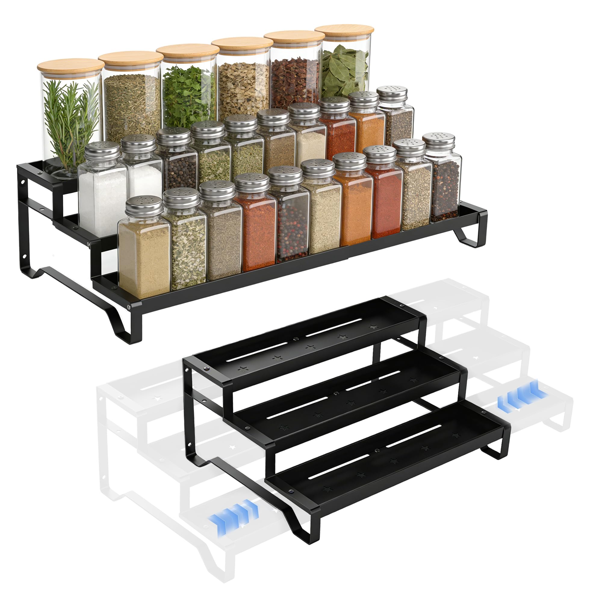 Expandable Spice Rack Organizer for Cabinet 3 Tier Spicy Shelf Black 1Pack