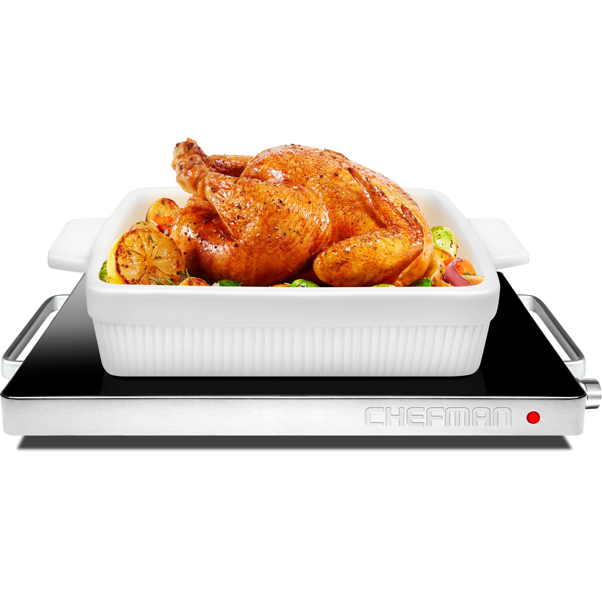 Chefman Compact Glasstop Warming Tray With Adjustable Temperature Control Perfect For Buffets, Restaurants, Parties, Events, Hom