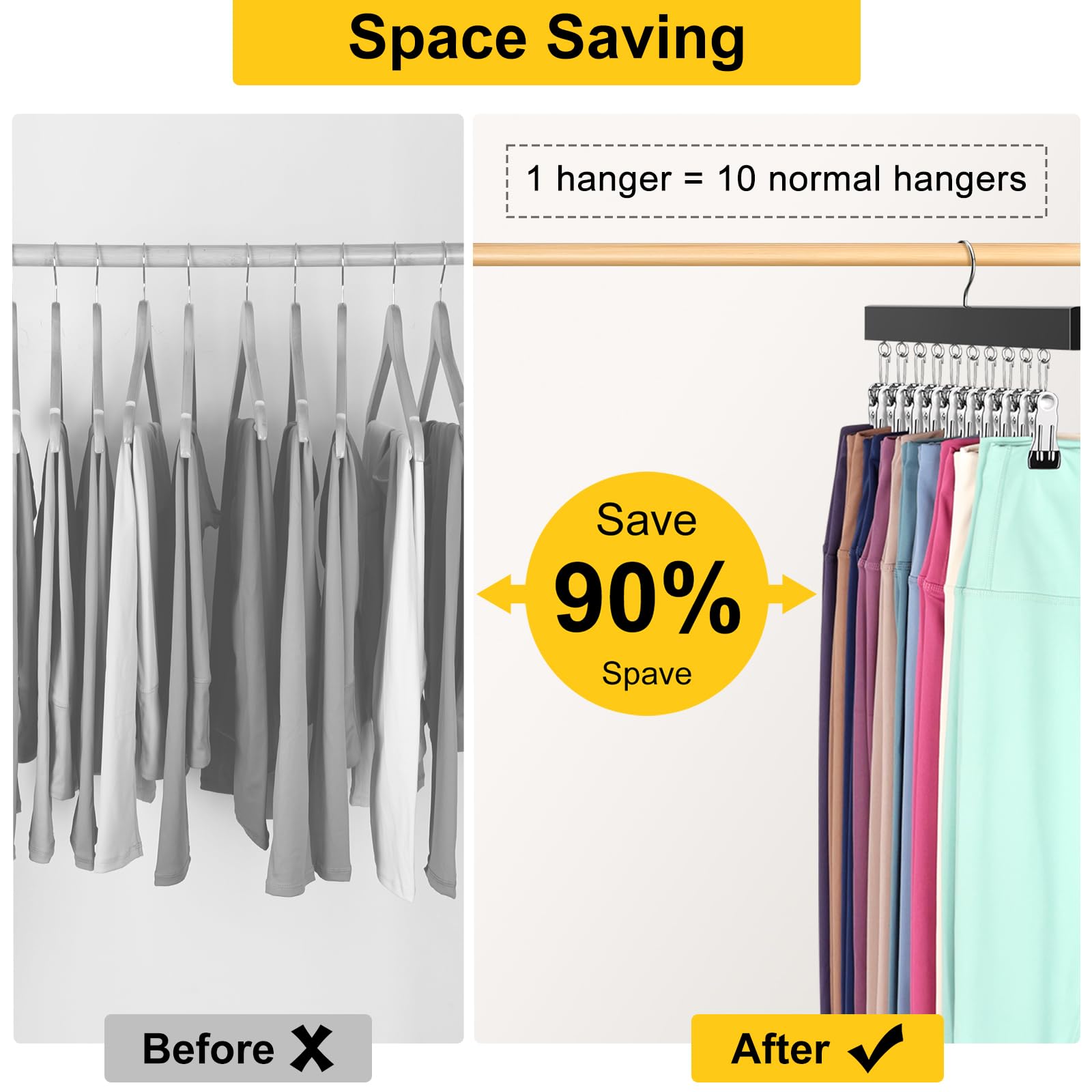 Legging Organizer for Closet  Pants Hangers with Clips Holds 20 Leggings  Jeans  Hats  Shorts  Socks  360? Rotating Space Saving Hanging Clothes Organizer for Closet Organizers and Storage 2Pcs