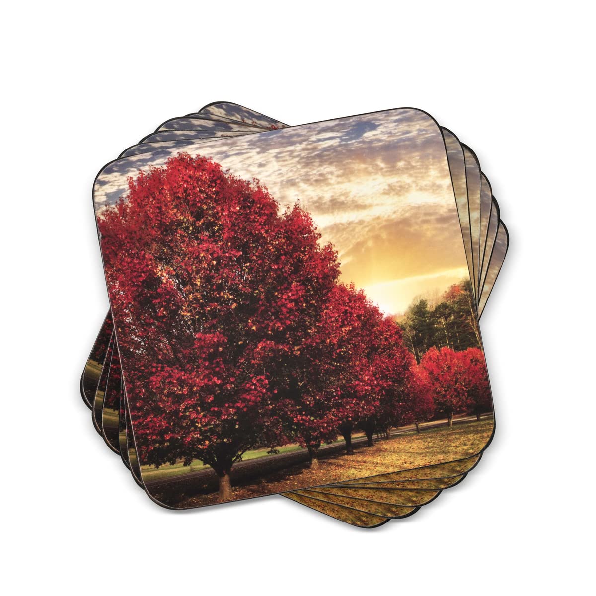 Pimpernel Crimson Trees Collection Coasters  Set Of 6  Cork Backed Board  Heat And Stain Resistant  Drinks Coaster For Tabletop