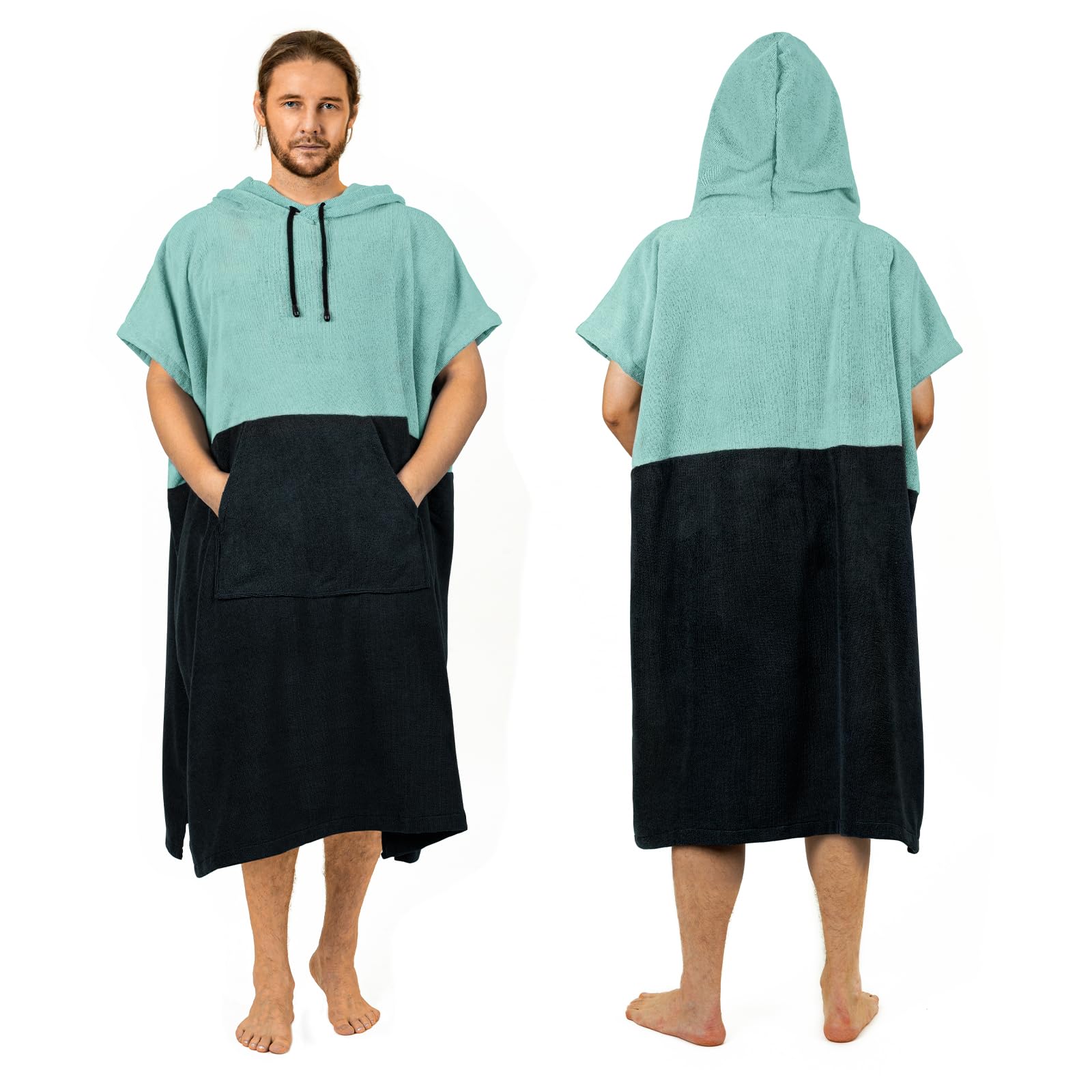 Zingtto Surf Poncho Changing Robe Extra Large Thick Towel Poncho For Men Women With Hood Pocket For Beach Swimming, 47X37, Black