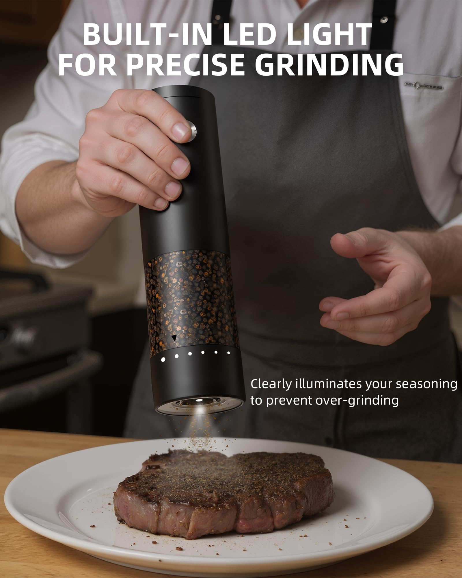 Electric Salt and Pepper Grinder Set, Automatic Battery Salt and Pepper Shakers,6 Adjustable Coarseness with LED, 100ml Upgraded