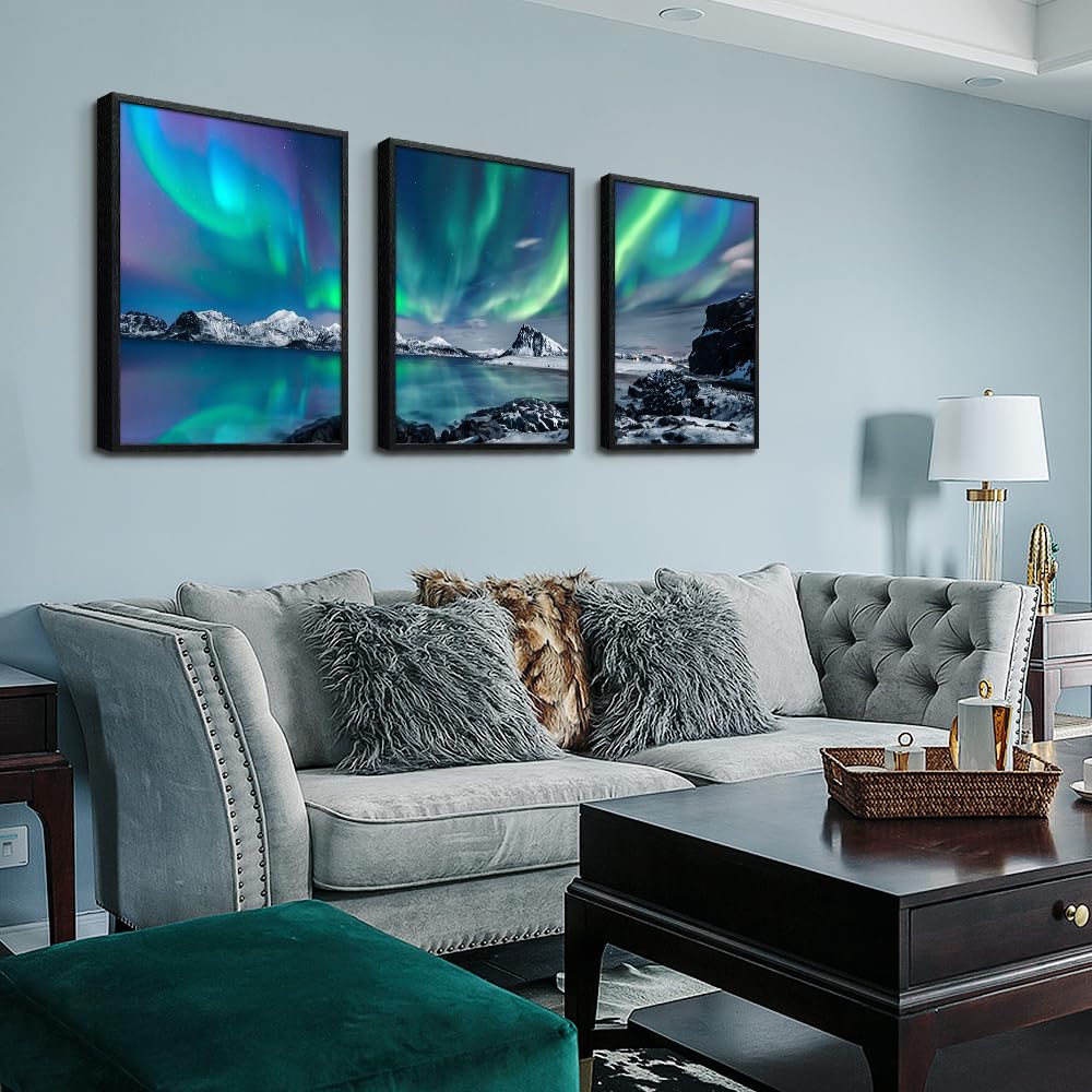 Mhartk66 Black Framed Wall Art Living Room Large Size Wall Decor Bedroom Abstract Wall Pictures Office Wall Decoration Blue Auro