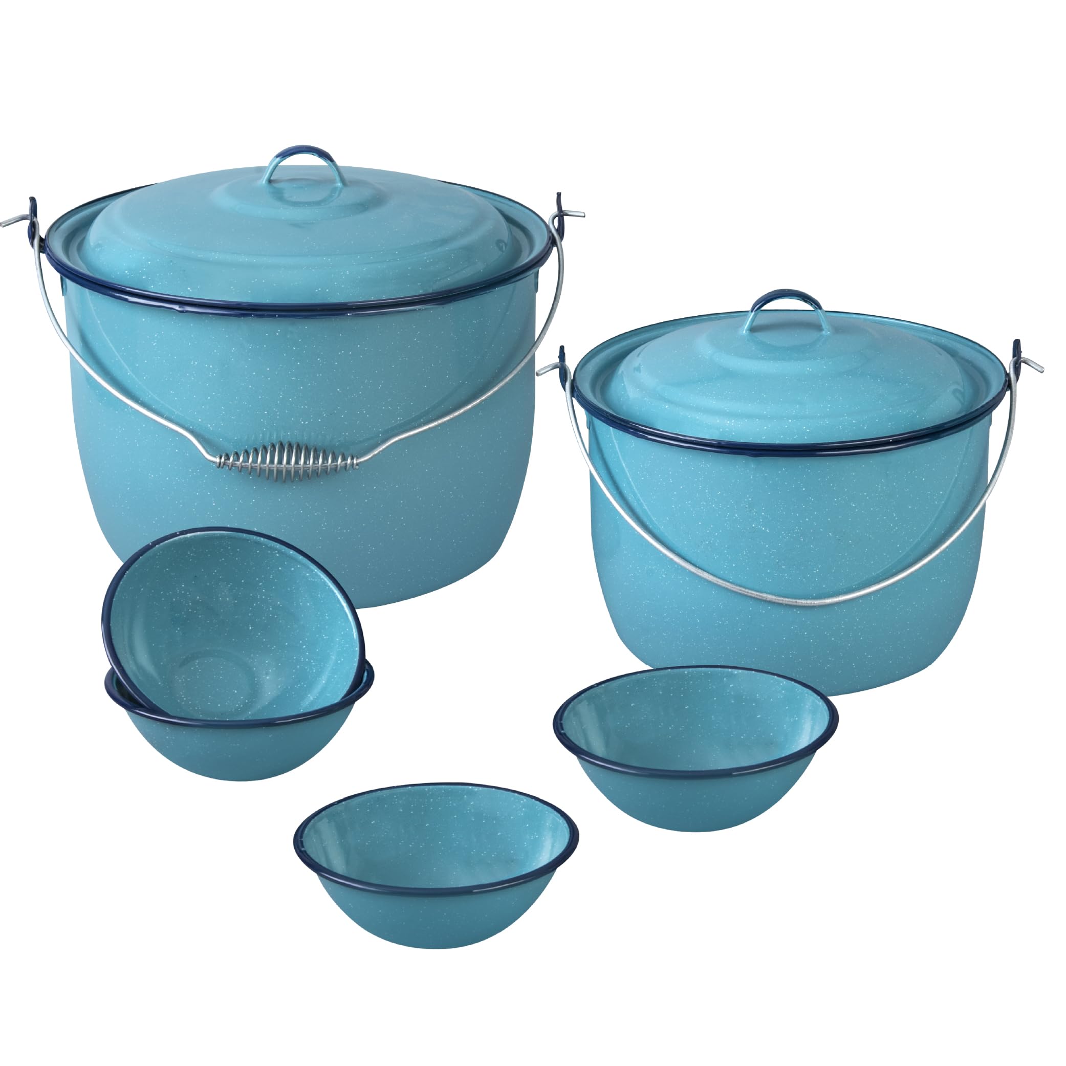 Cinsa 8Piece Enameled Steel Stock Pots (14 & 8 QT) with Lids, Turquoise Blue Cookware Set