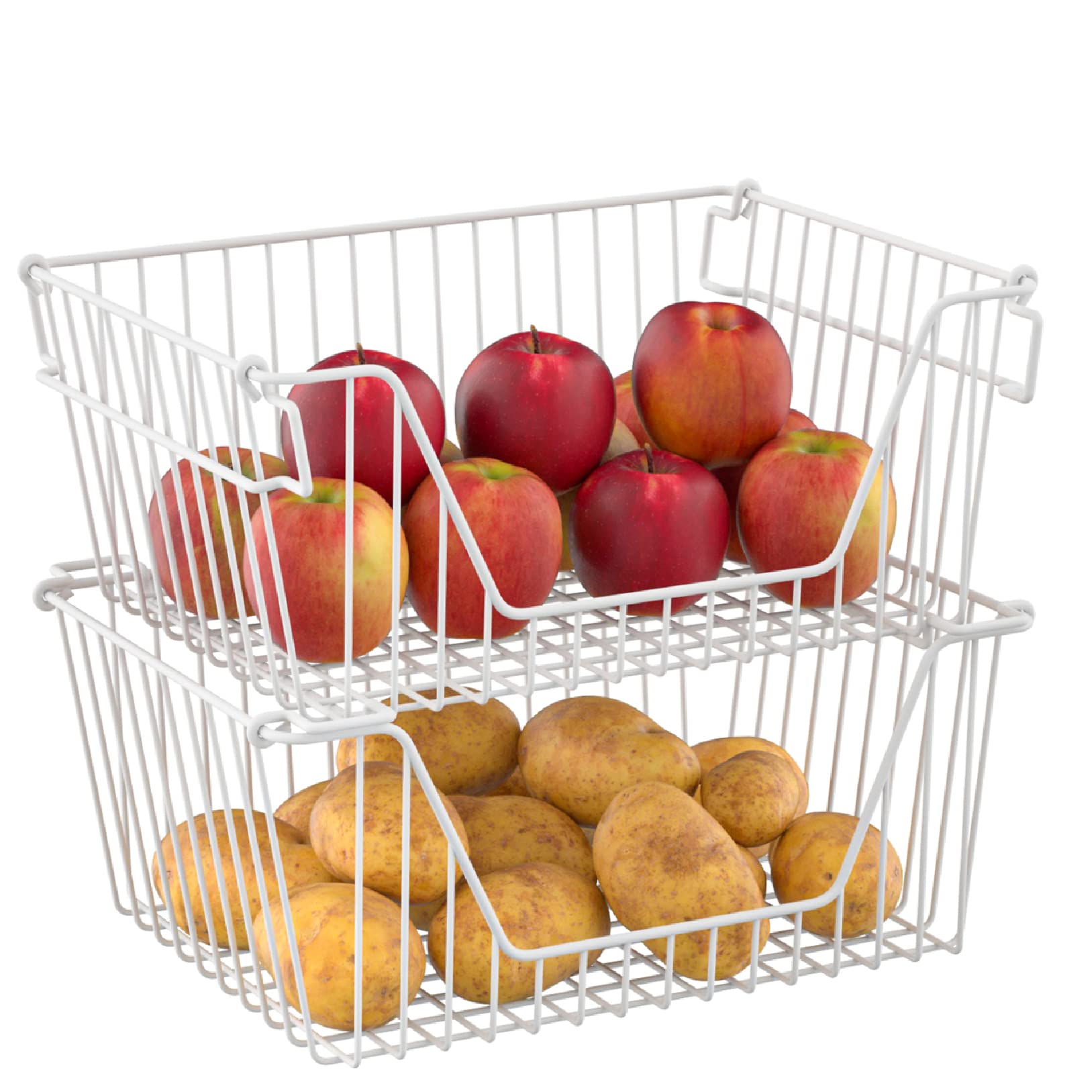 Blitzlabs Stackable Wire Metal Baskets Cabinet Organizer Sturdy Metal Wire Pantry Freezer Bin For Home Bathroom Kitchen Friut Ve