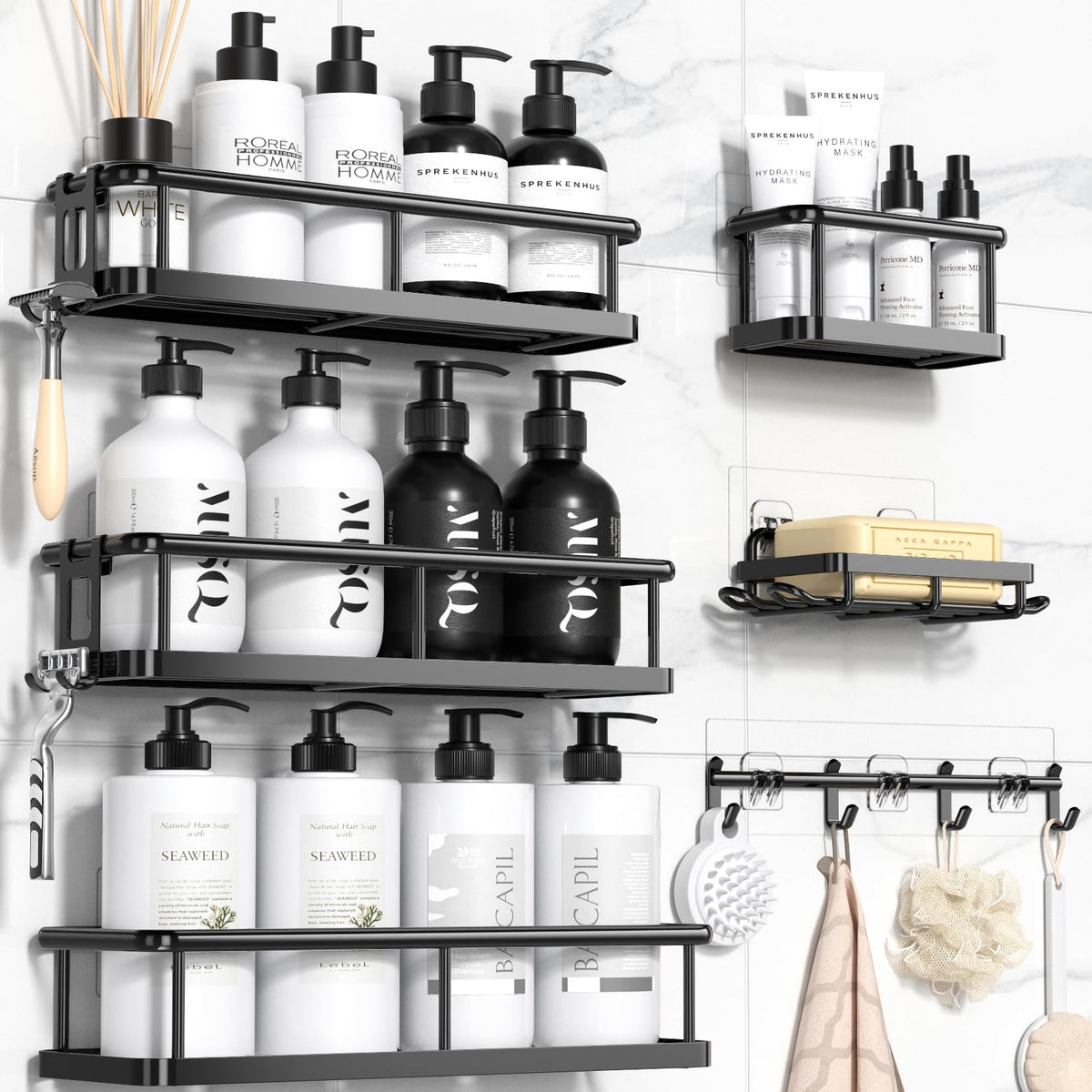 Yasonic Shower Caddy 6 Pack Rustproof Shower Organizer, Large Capacity Shower Shelves For Inside Shower, Bathroom Organizers And