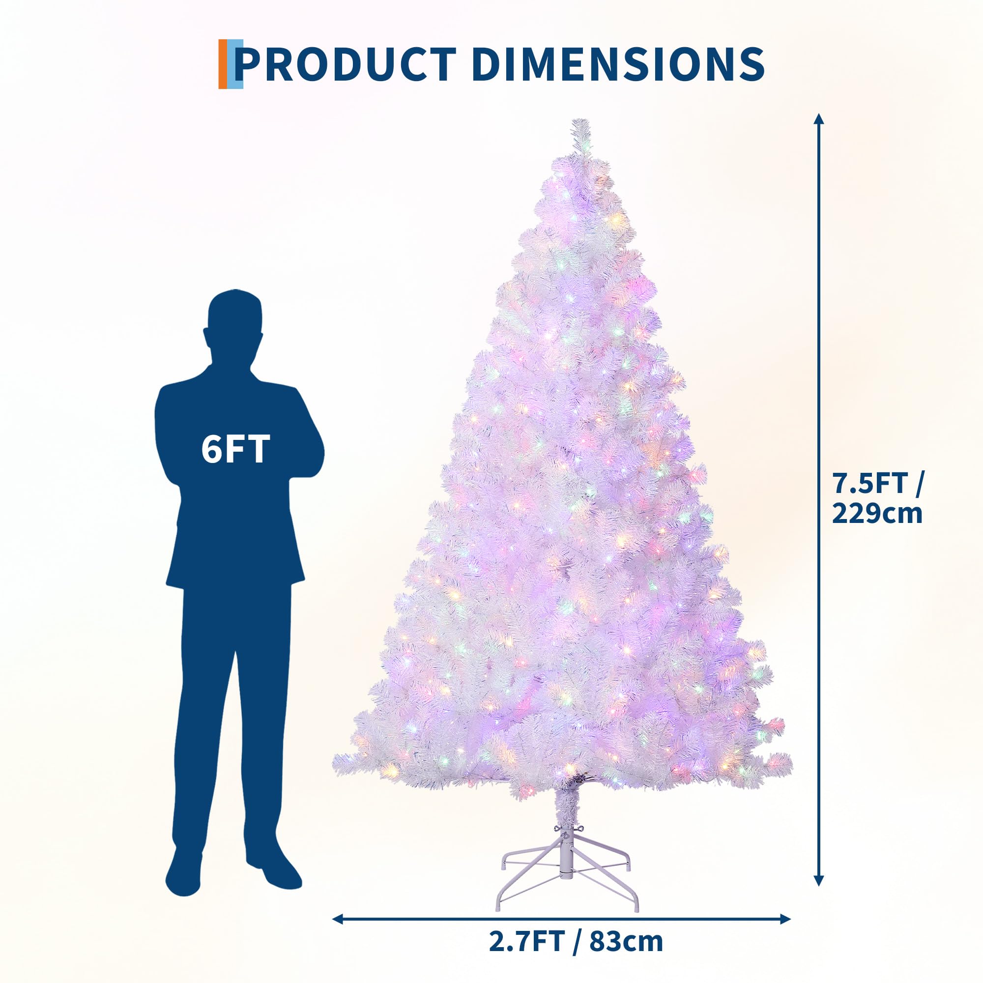 7.5ft Pre-Lit Laser White Artificial Christmas Tree with 450 Warm White LEDs, Easy Assembly & Foldable Metal Base, Holiday Pine