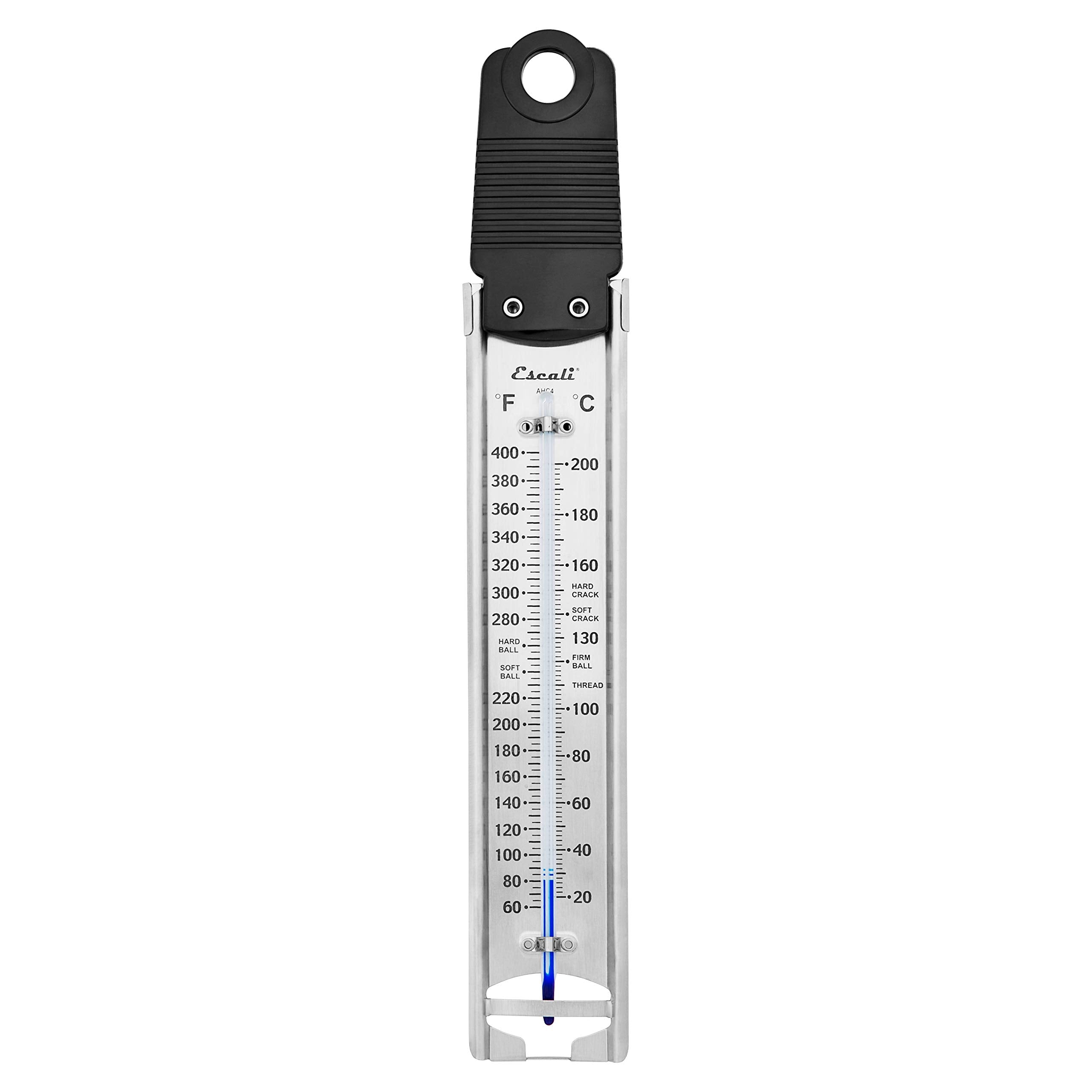 Escali Deep Fry Stainless Steel Paddle Candy Thermometer, Heat Resistant Handle, And Hand-Free Clip, Temperature Indications